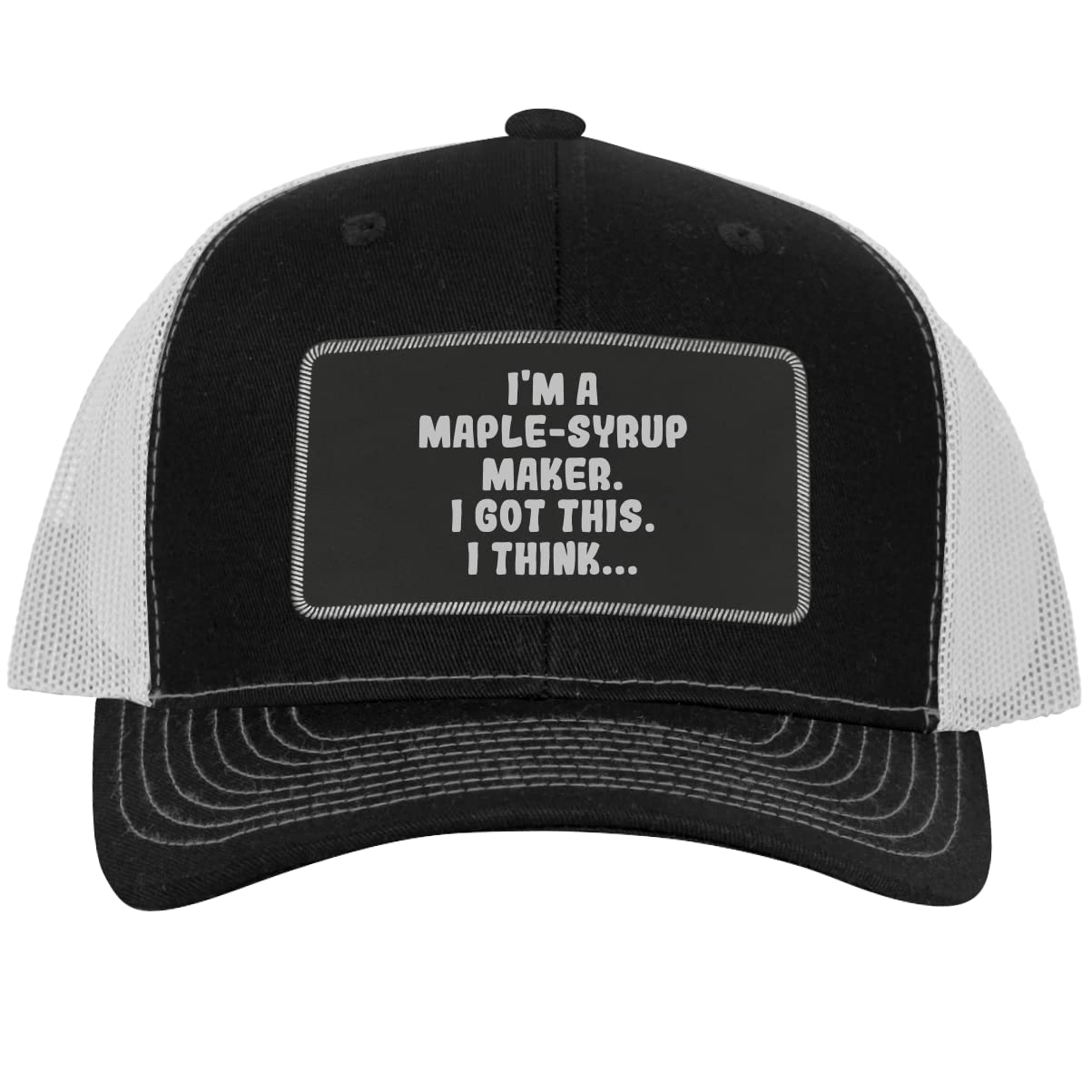 Leather Black Patch Engraved Trucker Hat for Maple Syrup Makers