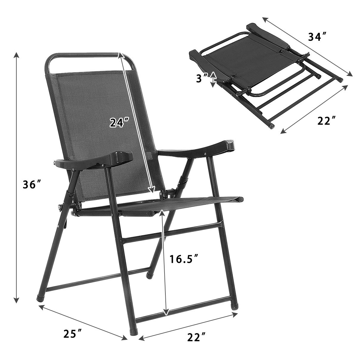 Casart 4-Pack Folding Sling Chairs with Armrests - Lightweight Portable Outdoor Patio Chairs for Camping, Beach, Picnics, and Backyard Relaxation