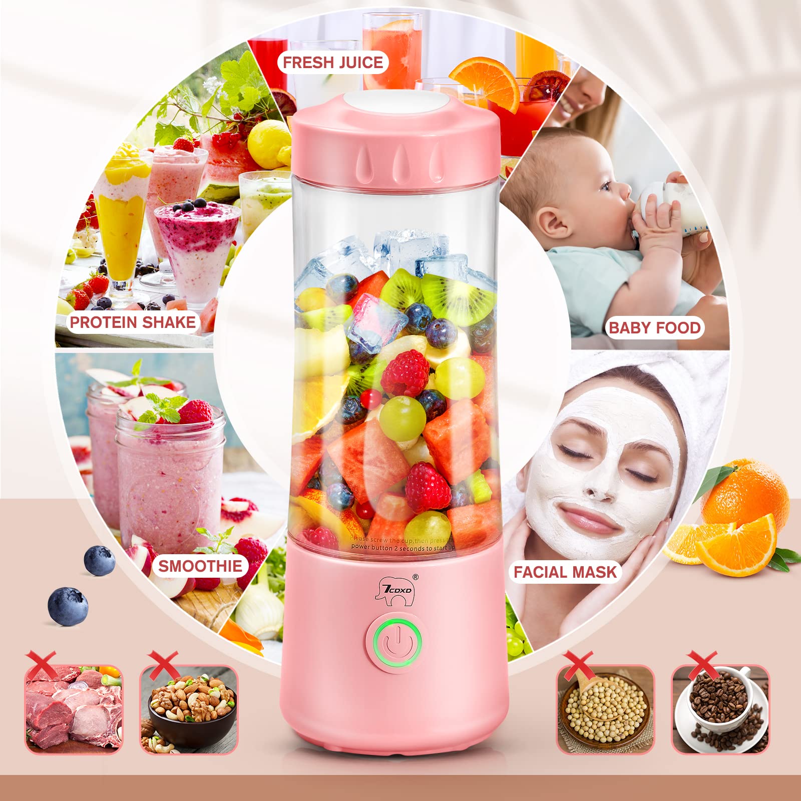 Portable USB Rechargeable Blender for Shakes, Smoothies & Protein Drinks - Personal Travel Blender Bottle for Gym, Office & Home Use - Perfect for Fitness, Camping & On-the-Go Lifestyles