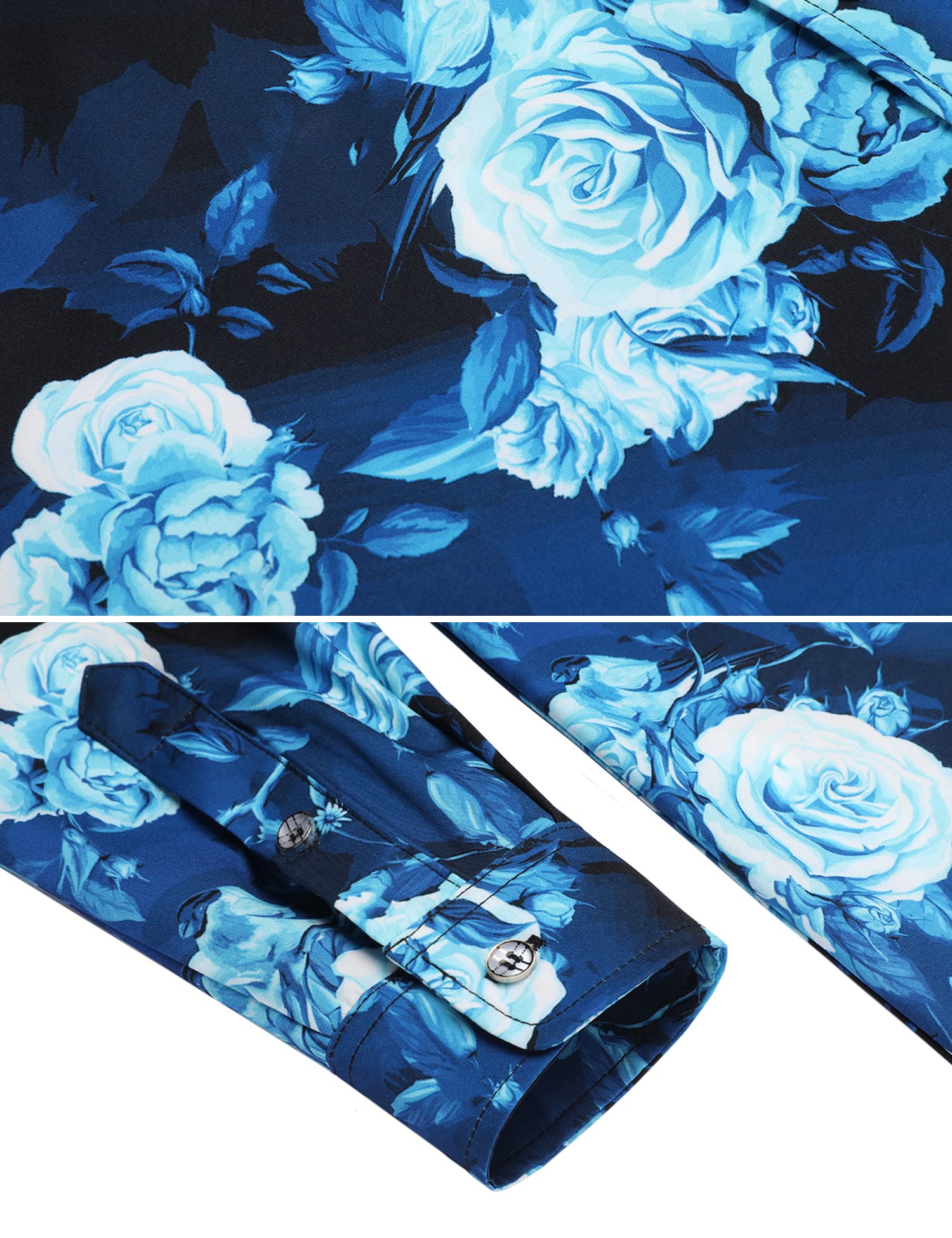 Daupanzees Men's Long Sleeve Rose Print Dress Shirt - Stylish Casual & Formal Wear for Office, Party & Date Nights