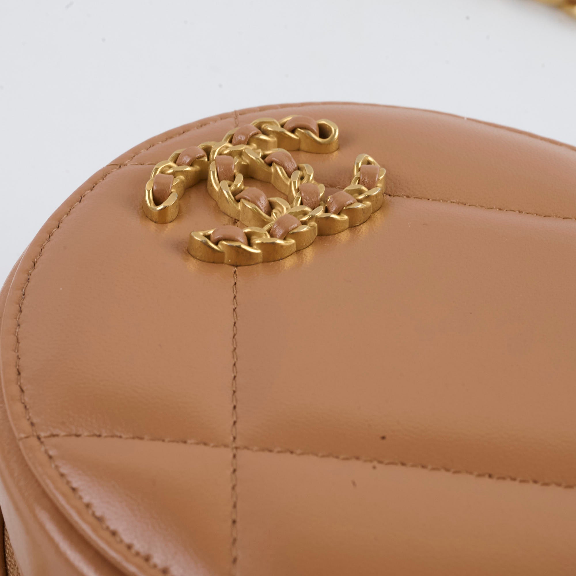 Chanel 19 Round Clutch Bag in Lambskin Leather - Tan Color Luxury Handbag for Women | Perfect for Evening Parties, Date Nights & Special Occasions