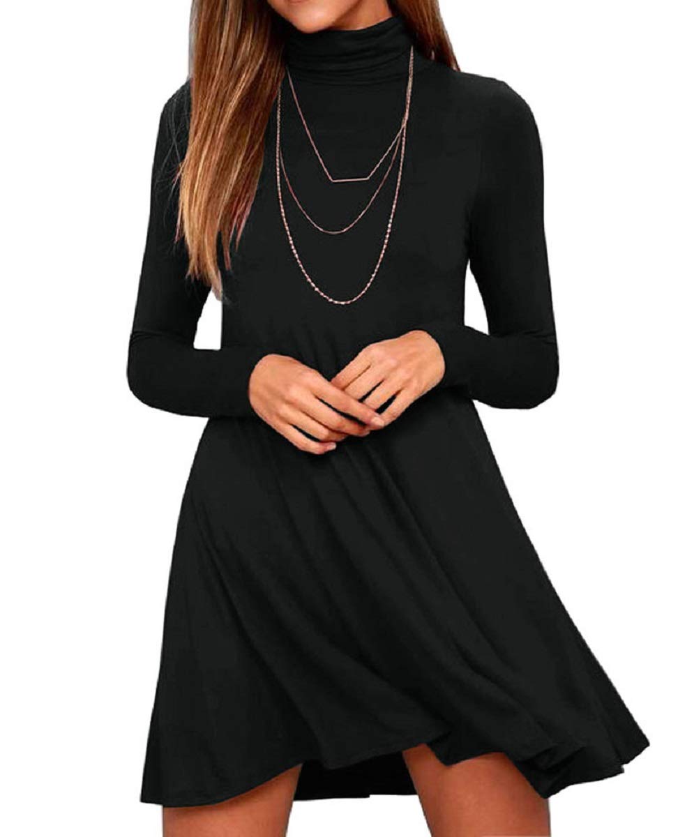 Women's Long Sleeve Turtleneck Casual Loose T-Shirt Dresses - Soft Comfortable Stretchy Fall Winter Tops for Work, Travel & Everyday Wear