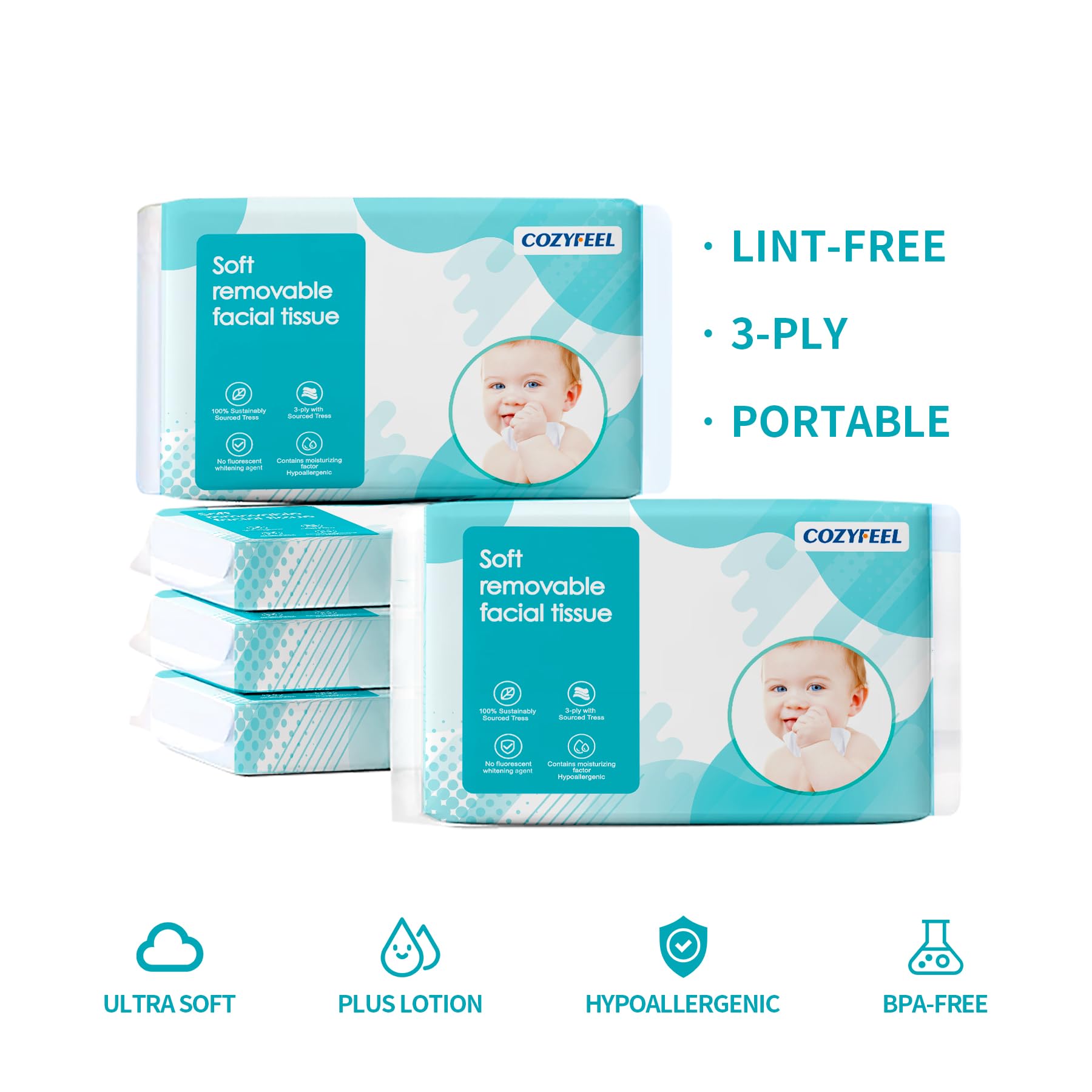 Premium 3-Ply Ultra Soft Facial Tissues - Travel Size Pocket Pack (40 Tissues x 5 Packs) | Gentle for Nose & Face | Perfect for On-The-Go, Office, Car & Purse