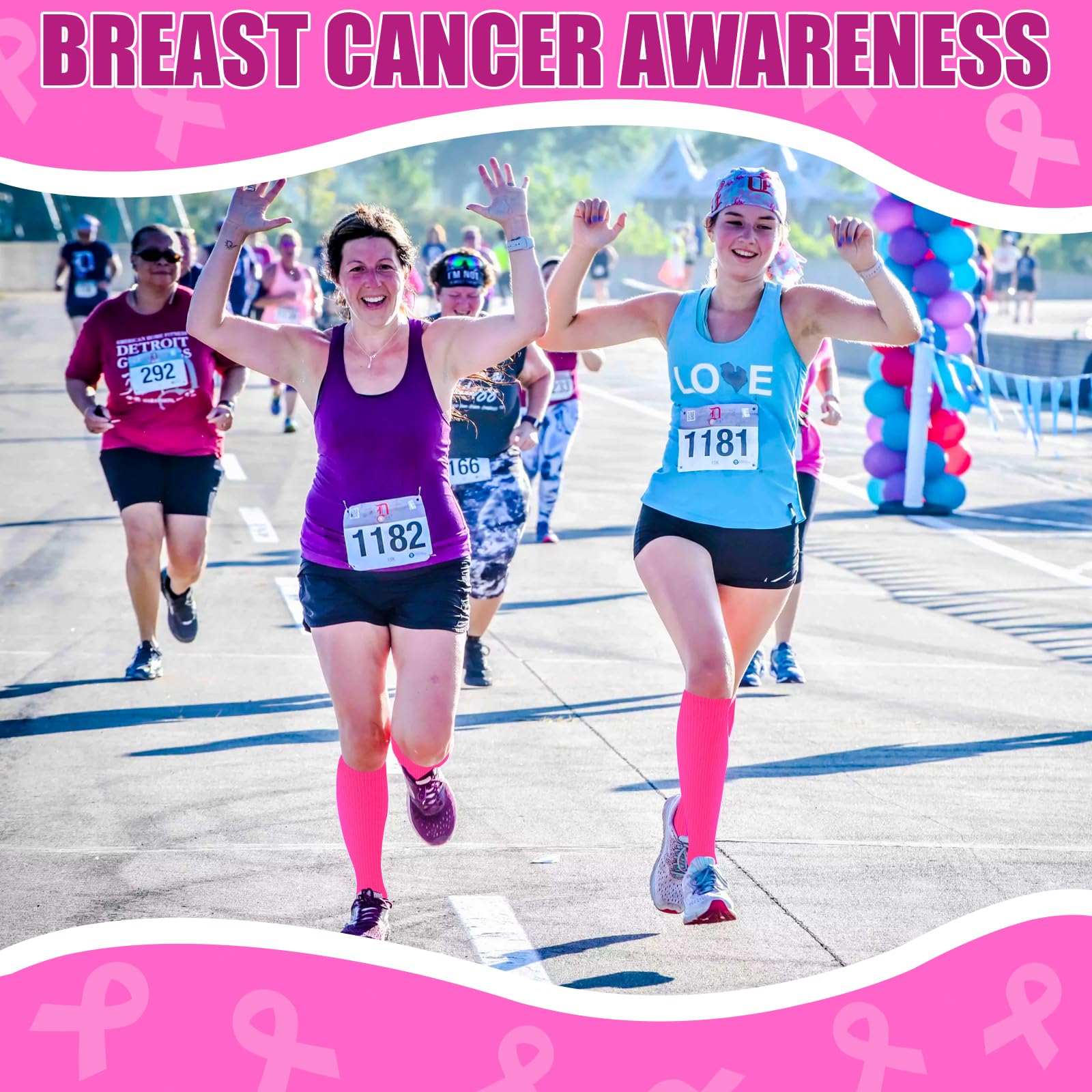 Pink Breast Cancer Awareness Football Socks for Women & Men - Supportive Sports Socks with Ribbon Design - Perfect for Football Games, Running, and Cancer Awareness Events
