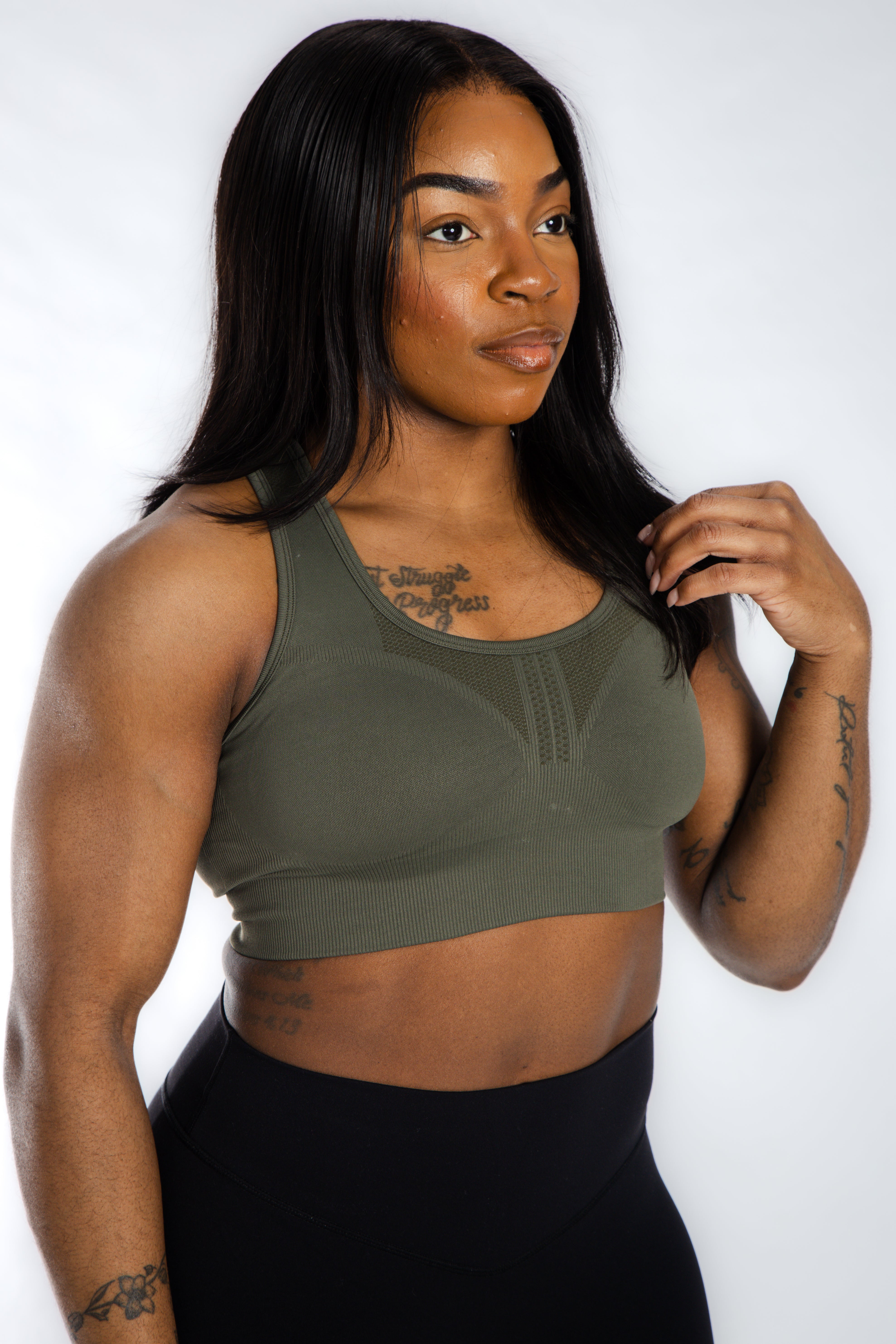 Seamless Comfort Bra in OD Green - Wireless Support for Yoga, Workouts & Everyday Wear