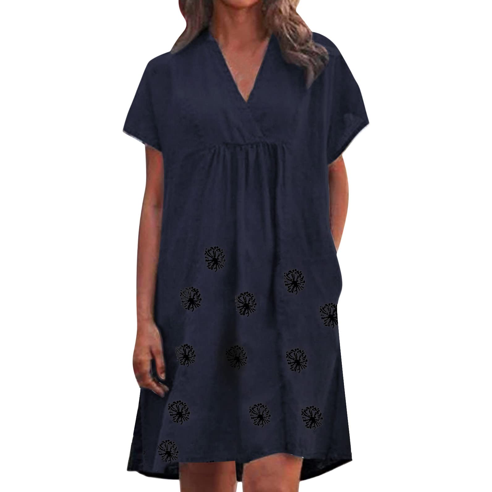 Women's Blue Boho Maxi Sundress - V Neck Short Sleeve Summer Casual Beach Dress | Perfect for Spring, Vacations & Outdoor Parties
