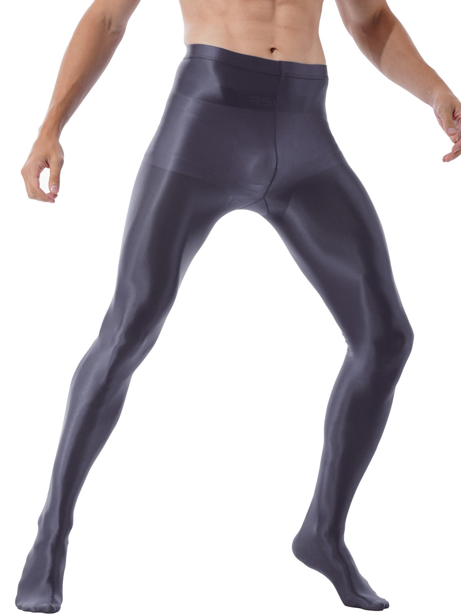 iiniim Men's Ultra Shiny Oil Glossy Pantyhose - High Elastic Opaque Tights & Stockings for Cosplay, Dance, Fashion & Night Out (Sexy Leggings for Men)