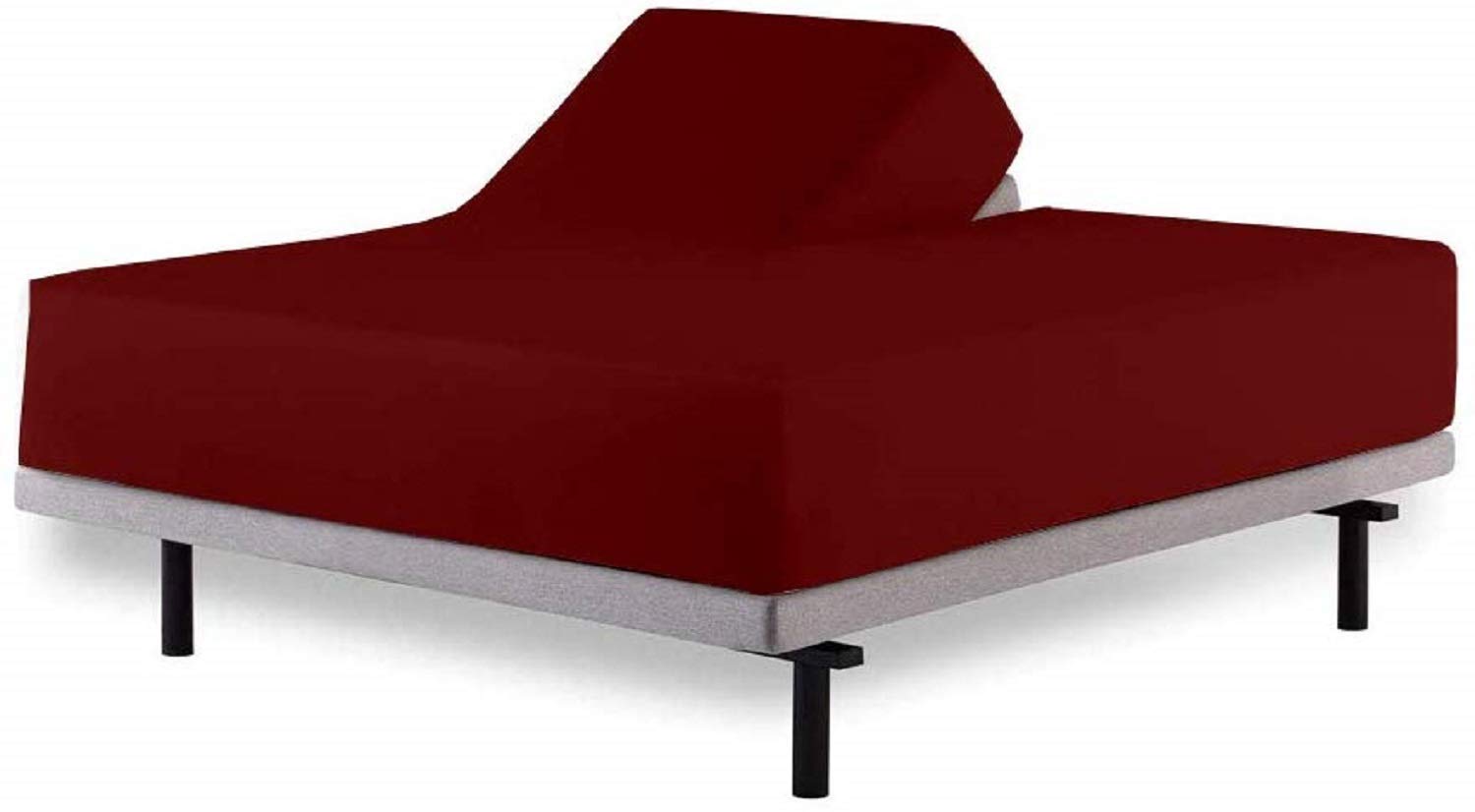 600 Thread Count 100% Cotton Split Queen Fitted Sheet for Adjustable Beds - Half Split Down 28 Inches from Top (Burgundy Solid) | Perfect for Adjustable Bed Frames, Hospital Beds & Home Comfort