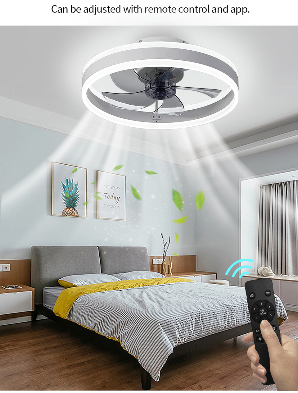 Smart LED Ceiling Fan with Light - 6 Speed Settings, Ultra Quiet, Energy Efficient - Perfect for Bedroom, Living Room, and Office Spaces