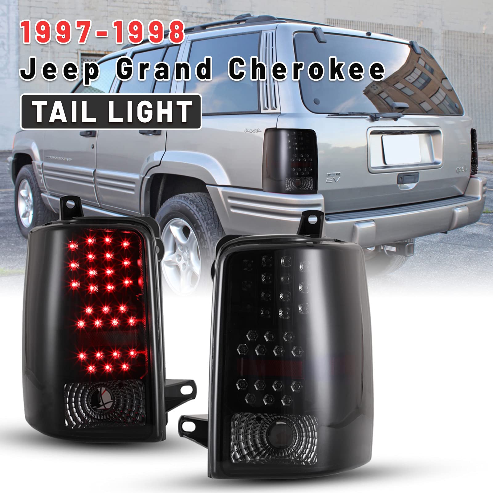 1997-1998 Jeep Grand Cherokee LED Tail Lights - Pair of High-Brightness Rear Lamp Assemblies for Driver & Passenger Side Replacement | Perfect for Night Driving & Off-Road Adventures