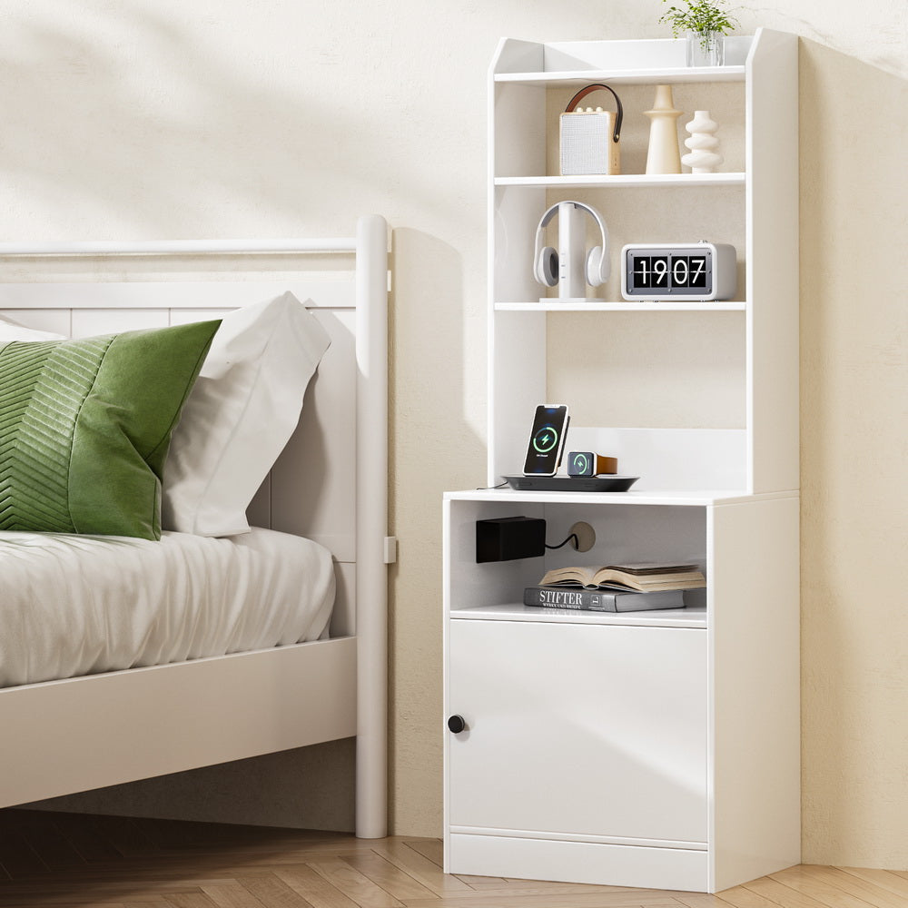 Modern Nightstand with USB Charging Station - Bedside Table with Built-in Power Outlets for Phones & Devices - Perfect for Bedrooms, Dorms & Small Spaces