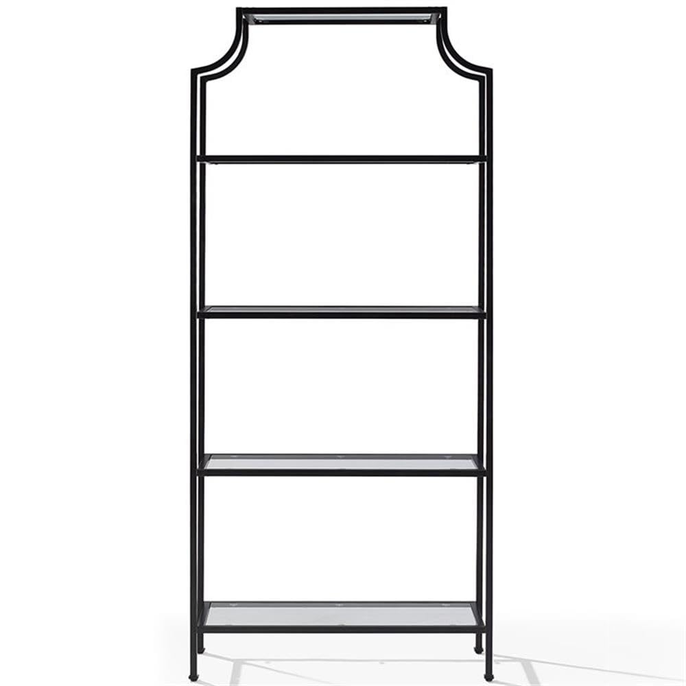 Pemberly Row Modern Metal and Glass Etagere Bookcase - Oil Rubbed Bronze with Clear Shelves | Stylish Home Office & Living Room Storage Solution