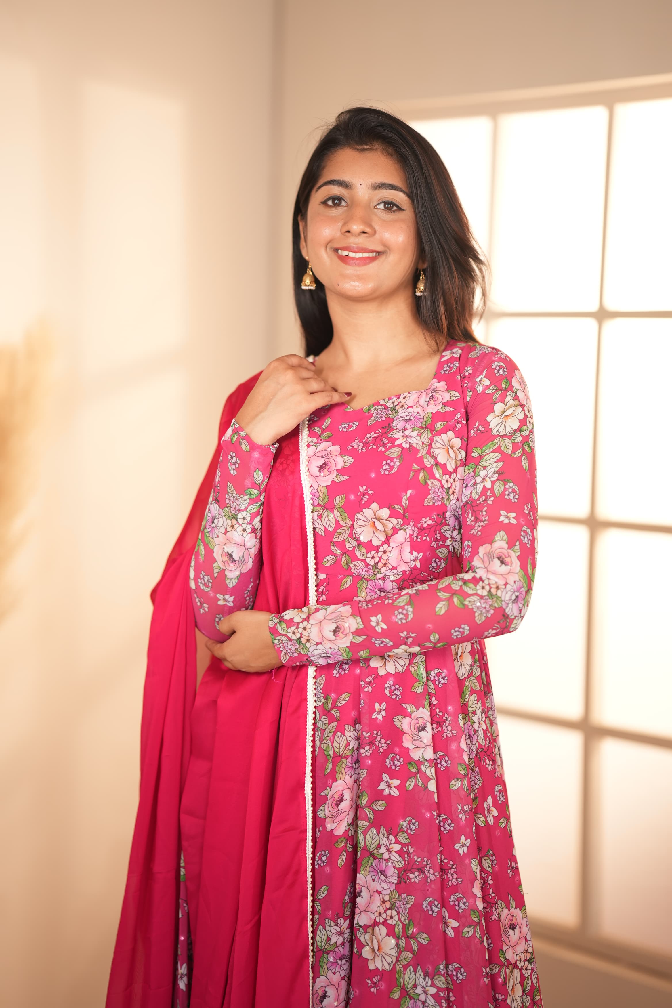 DD598 Malarini Floral Anarkali Dress - Elegant Indian Ethnic Wear for Women | Perfect for Weddings, Parties & Festive Occasions
