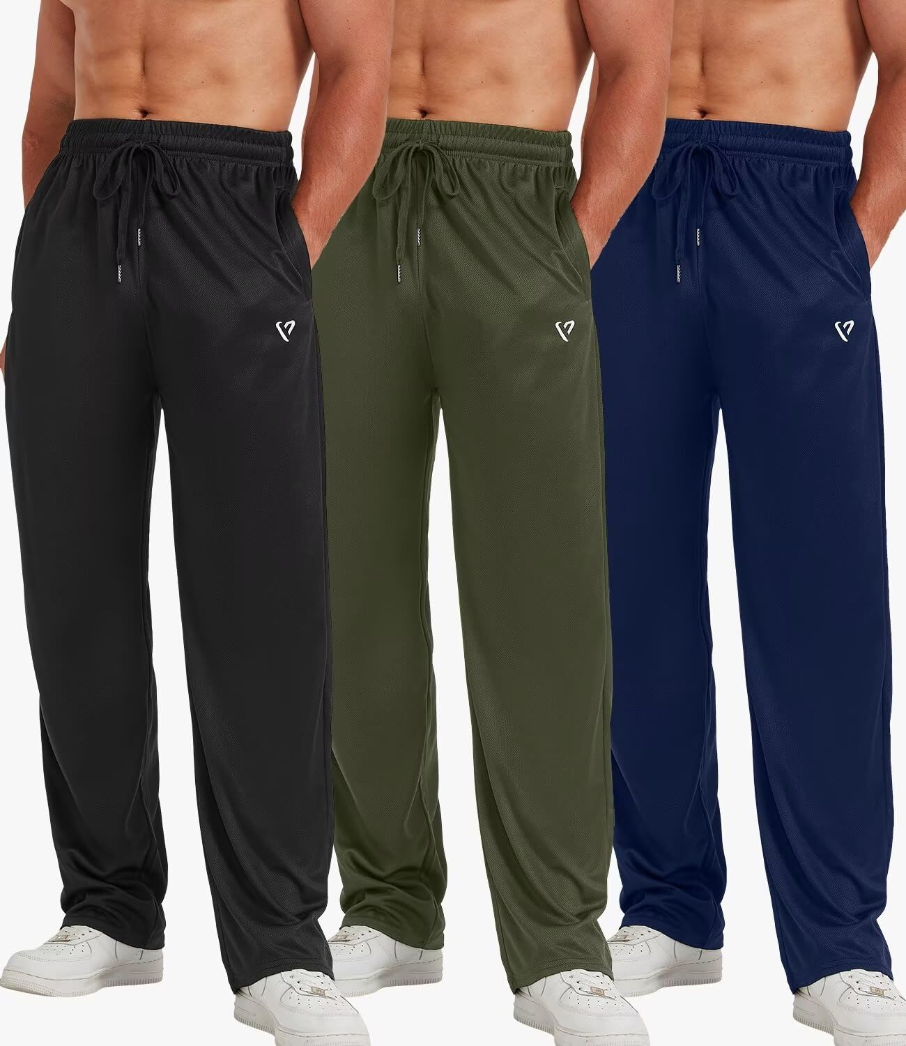 5 Pack Men's Sweatpants with Zip Pockets - Loose Fit Open Bottom Joggers, Breathable Mesh Athletic Pants for Running, Gym, Workout & Casual Wear | Comfortable Lounge Pants for Home, Travel & Outdoor Activities
