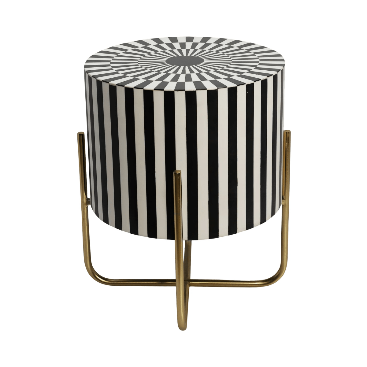 Handmade Bone Inlay Round Coffee Table - Black & White Center Table for Living Room | Boho Chic Home Decor | Perfect for Small Spaces & Lounge Areas