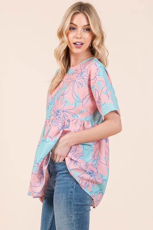 Bombom Floral Babydoll Tunic Top for Women - Aqua Blue Lace Summer Blouse, Perfect for Beach Outfits, Date Nights & Casual Wear