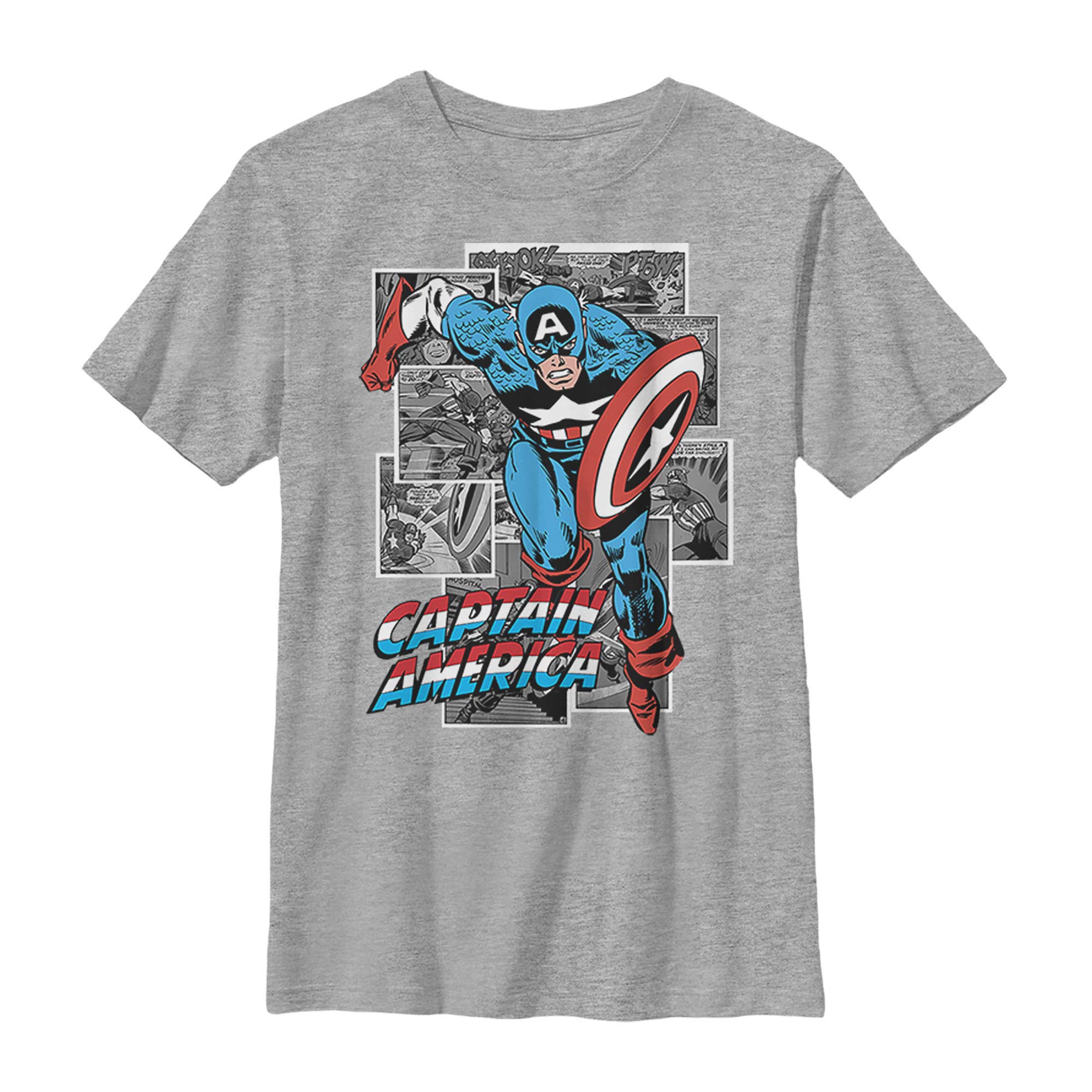 Marvel Boys Captain America Graphic T-Shirt - Cool Gray Grayscale Panels Design | Perfect for Cosplay, Comic Con & Superhero Fans