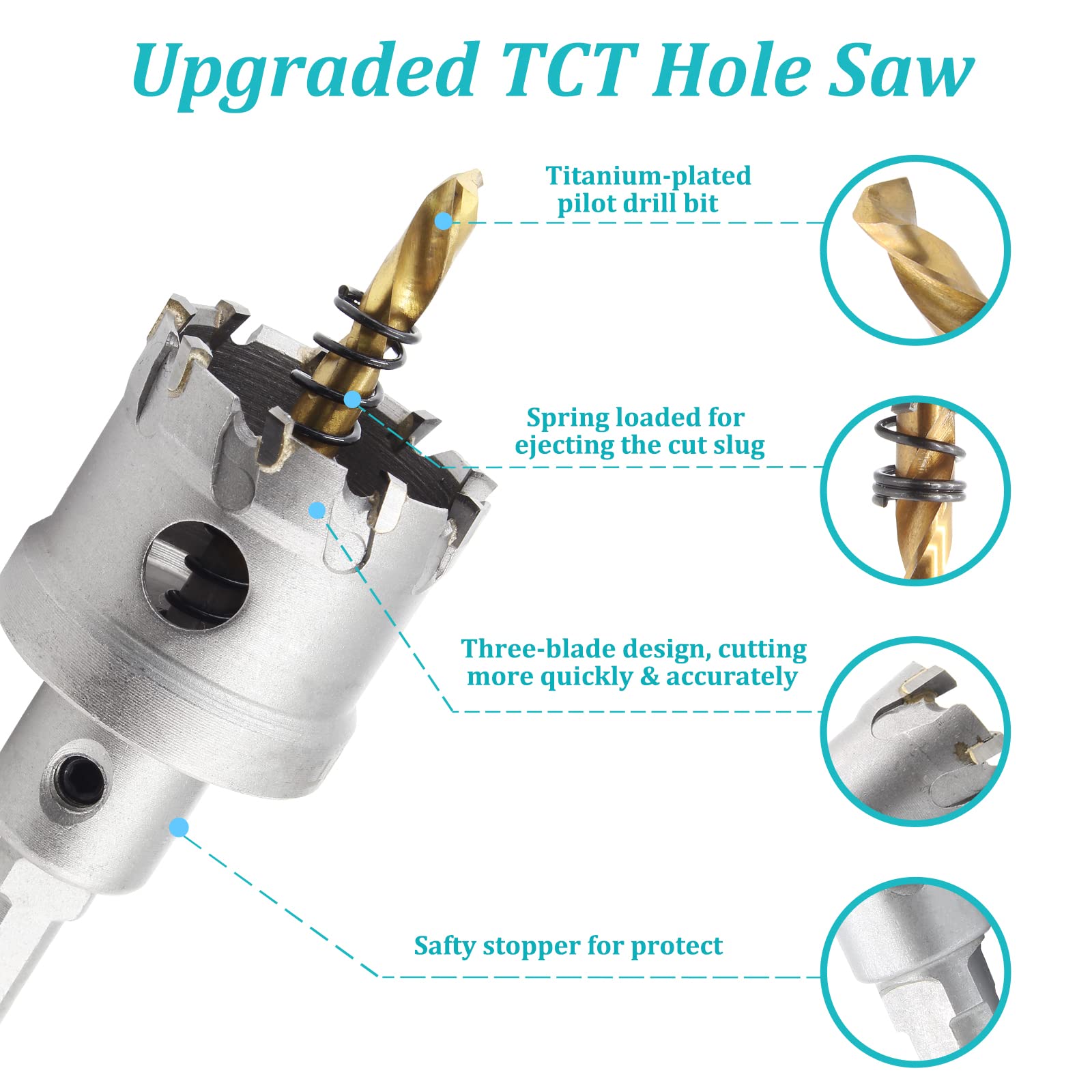 TCT Hole Saw 2-1/8 Inch for Metal - Stainless Steel, Aluminum, Brass Cutting