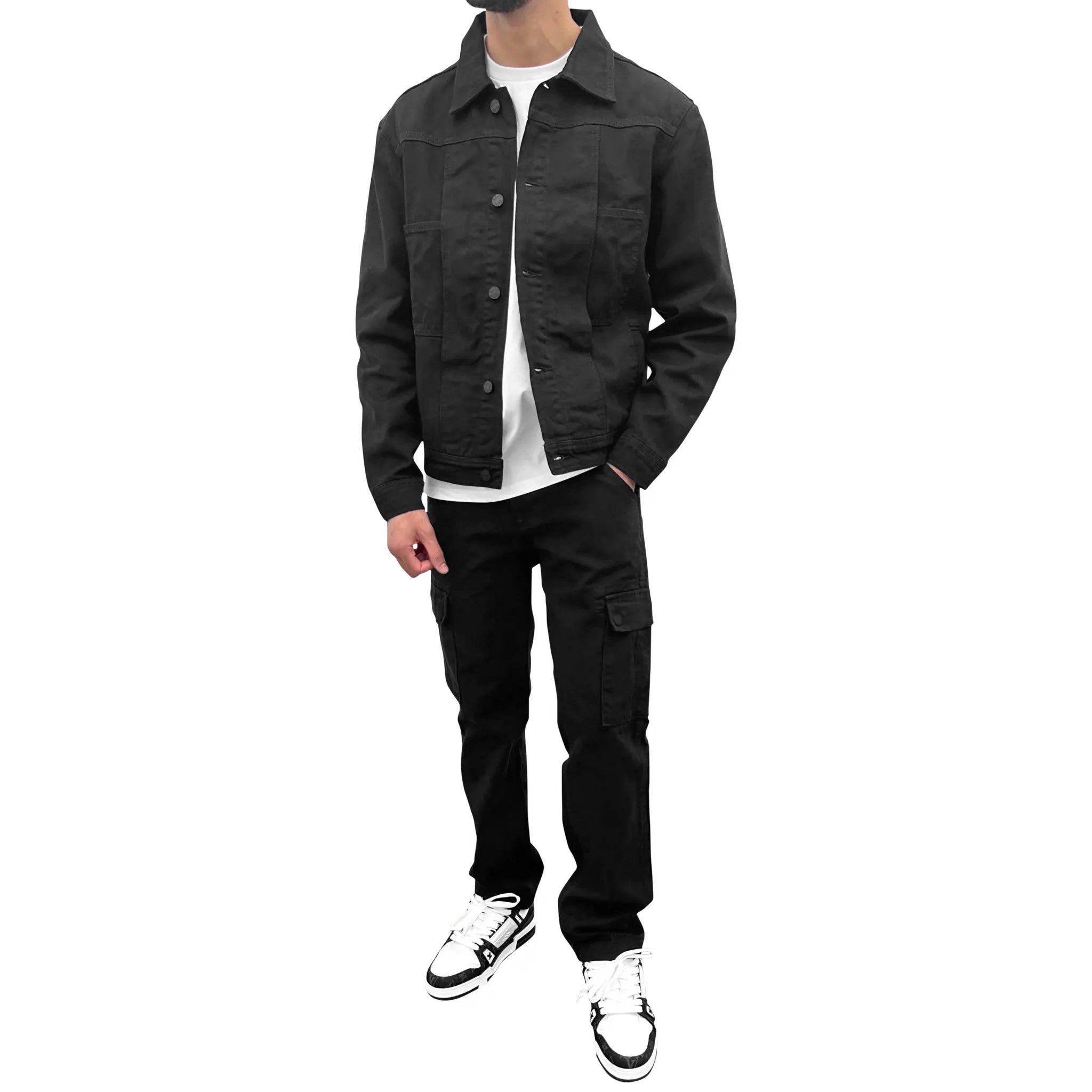 SIARR Black Denim Jacket for Men - Stylish Slim Fit Vintage Denim Jacket with Button Closure - Perfect for Casual Outfits, Streetwear & Fall Layering