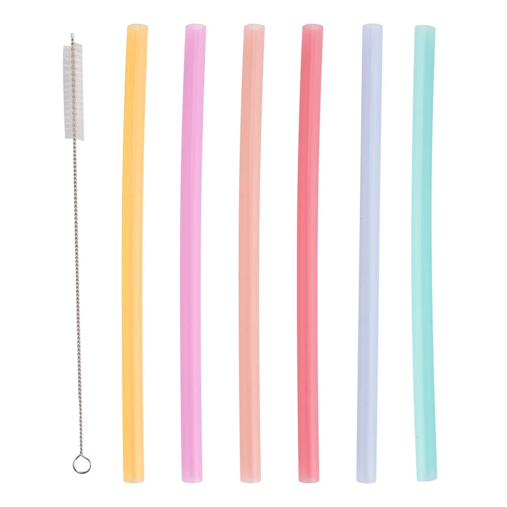 Eco-Friendly Reusable Silicone Straws Set - 6 Pack BPA-Free Smoothie & Drink Straws with Cleaning Brush for Home, Travel & Outdoor Use