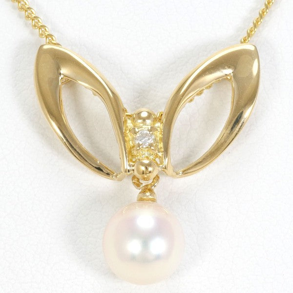18K Yellow Gold Pearl and Diamond Necklace for Women - Elegant Bridal Jewelry, Wedding Gift, Anniversary Present, Party Accessory