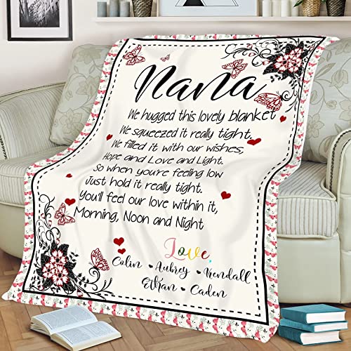 Personalized Fleece Sherpa Blanket for Grandma - Custom 'We Hugged This Lovely Blanket' Gift for Nana, Gigi & Grandmothers | Cozy Throw for Valentine's Day, Mother's Day & Family Gifts | Perfect for Snuggling, Couch Lounging & Bedroom Decor