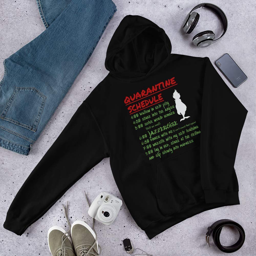 Quarantine Gifts Hoodie - Comfortable Social Distancing Sweatshirt with Quarantine Schedule Design - Perfect for Stay-at-Home, Work from Home, and Pandemic Comfort Wear
