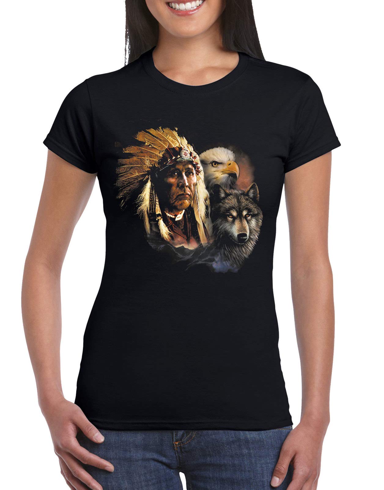 Junior's Indian Eagle Wolf Graphic Black T-Shirt for Men - Stylish & Comfortable Cotton Tee for Casual Wear, Street Fashion, and Everyday Outfits