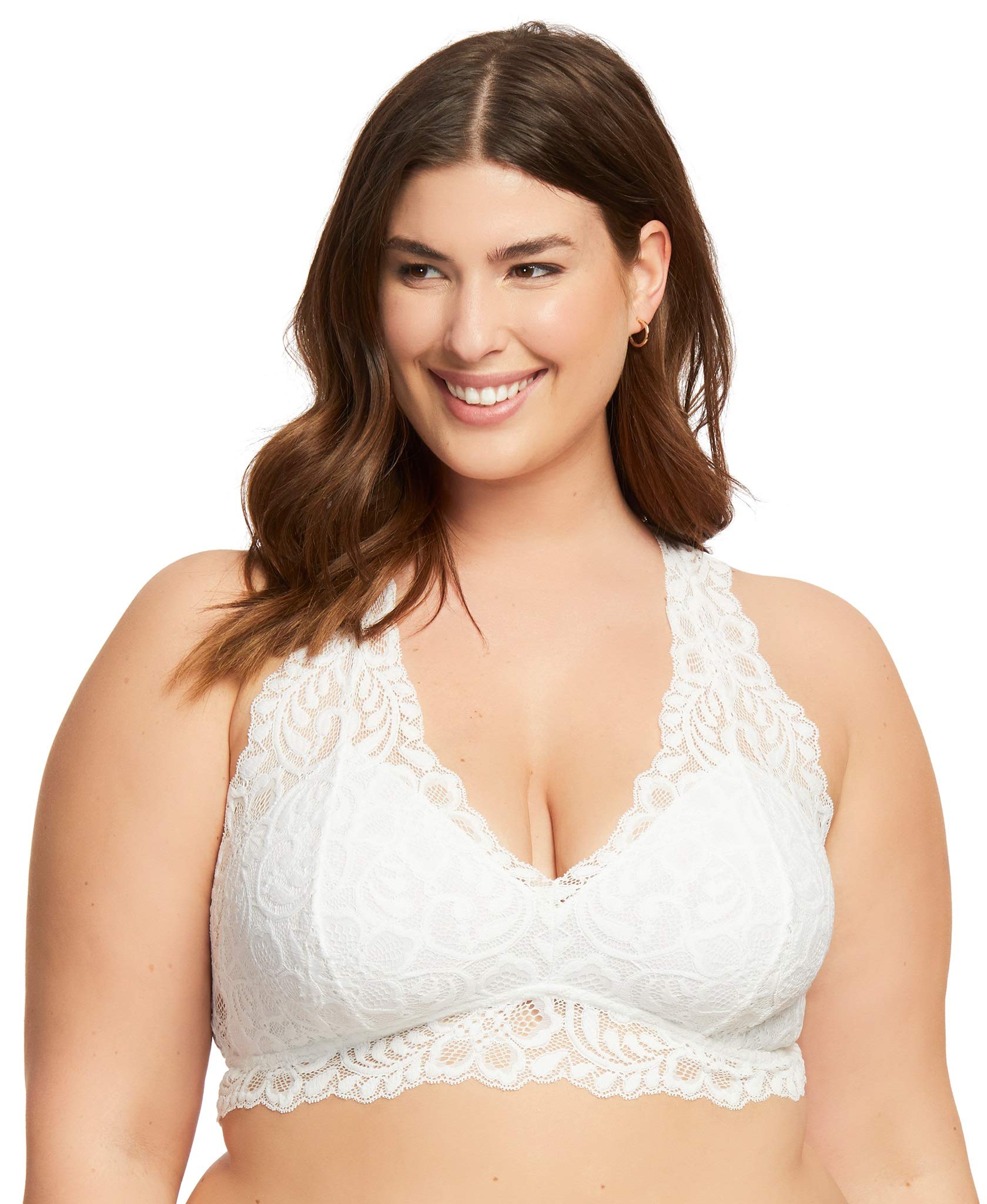 Plus Size Lace Bralette for Women - Wireless Unpadded Sexy Racerback Bra D to F Cups | Comfortable Everyday Wear & Sleep Lingerie