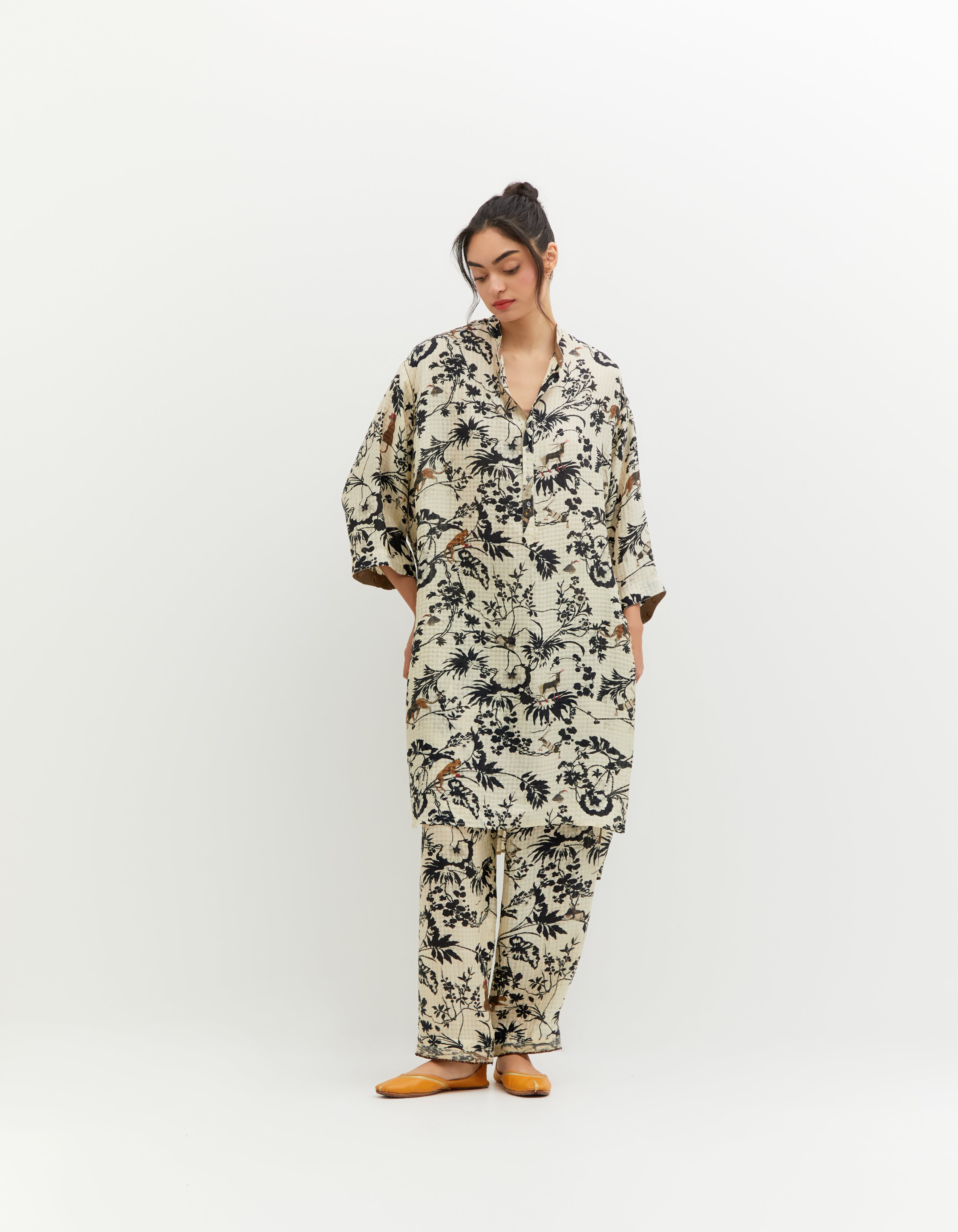 SD Rainforest Firoza Kurta Silk Check Black & White - Elegant Indian Traditional Wear for Festivals & Special Occasions