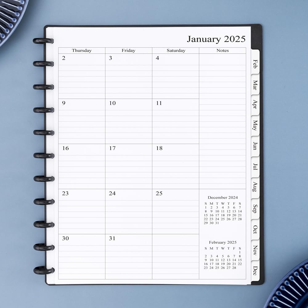 Newestor 2025 Monthly Planner Refill for 11-Disc Letter Size Discbound Notebooks | Jan 2025-Dec 2025 Calendar | 8.5
