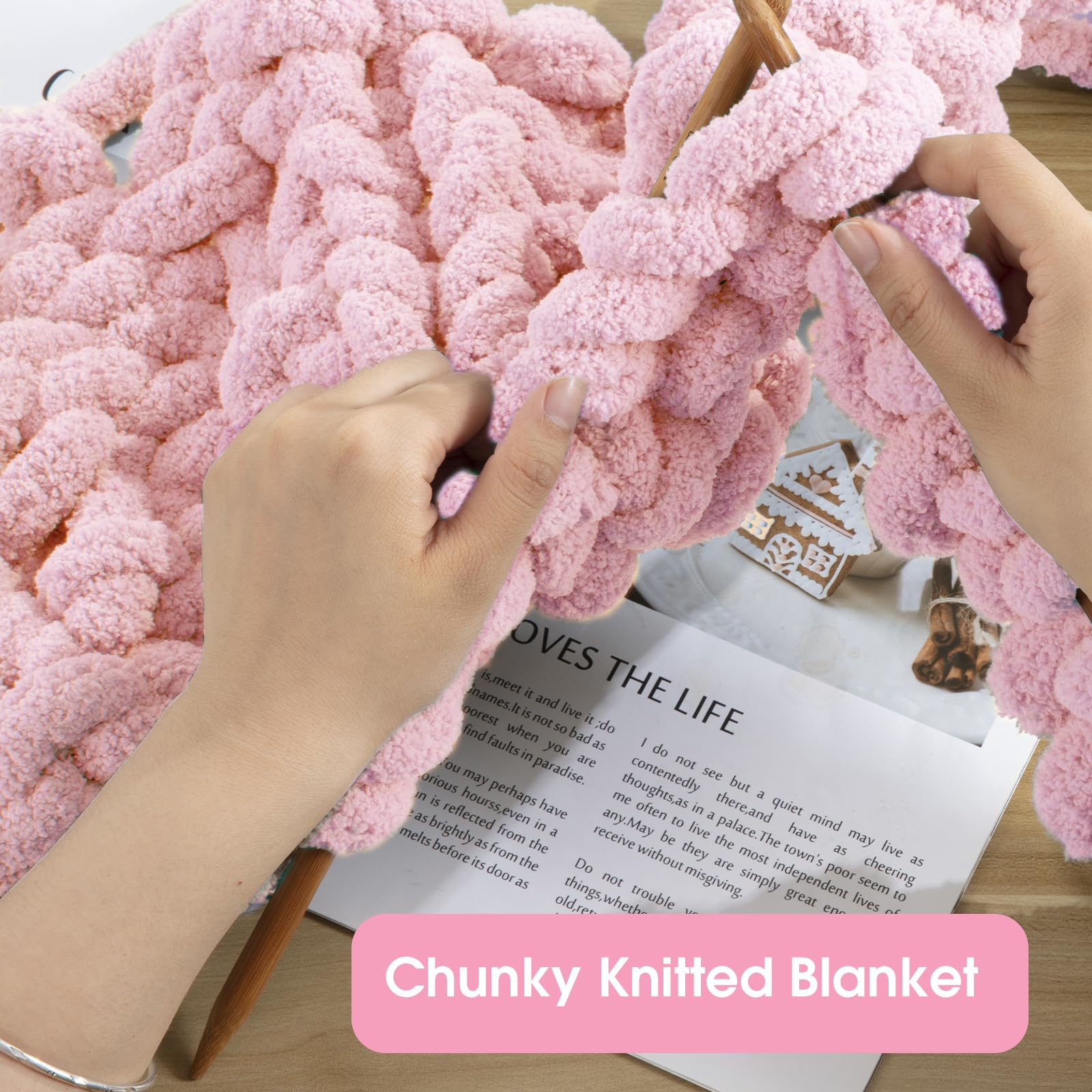 Soft Pink Chunky Chenille Yarn for Crocheting & Knitting - Super Bulky Fluffy Plush Yarn (8 Pack, 27 Yards Each) - Perfect for Handmade Blankets, Scarves, and DIY Home Decor Projects