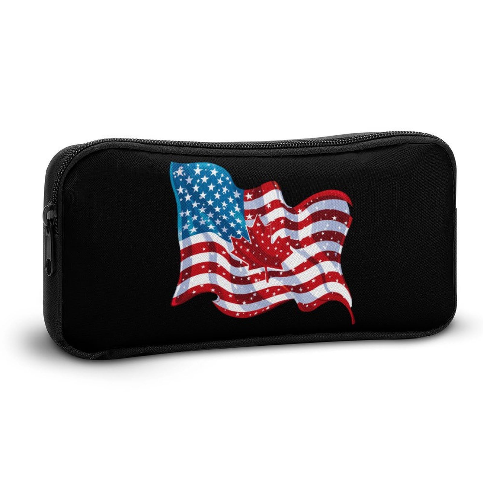 American & Canadian Flag Pencil Case - Large Capacity Zippered Pen Pouch, Stationery Organizer & Makeup Bag for School, Office & Travel