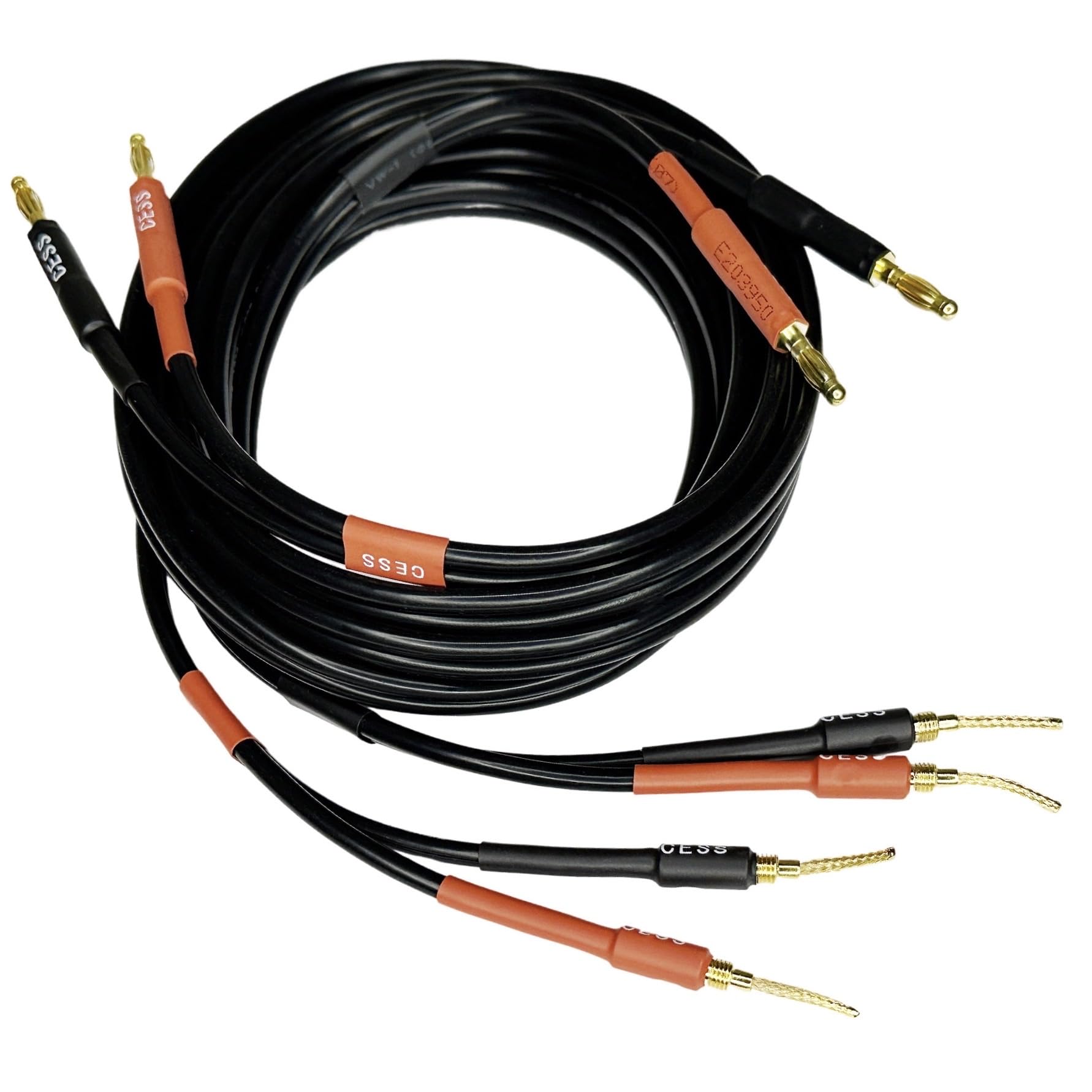 Premium 12 Gauge 680 Strand Super Soft Silicone Speaker Wire - 6 Feet Braided Banana Plug Cable (CESS-277-6f) with Spring Clips for Banana to 4mm Standard Plug | Perfect for Home Audio Systems, Studio Equipment & DIY Speaker Projects