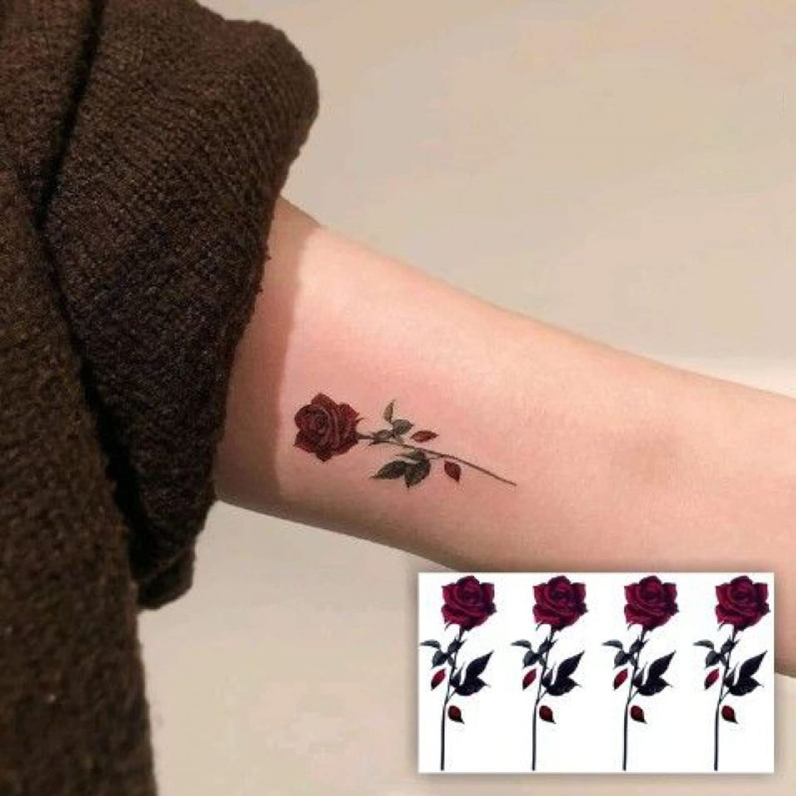 Waterproof Temporary Tattoos for Women - Rose Red Flower Fake Body Art (11 Sheets) | Arm, Hand, Chest & Shoulder Tattoos for Parties, Festivals & Summer Beach Looks