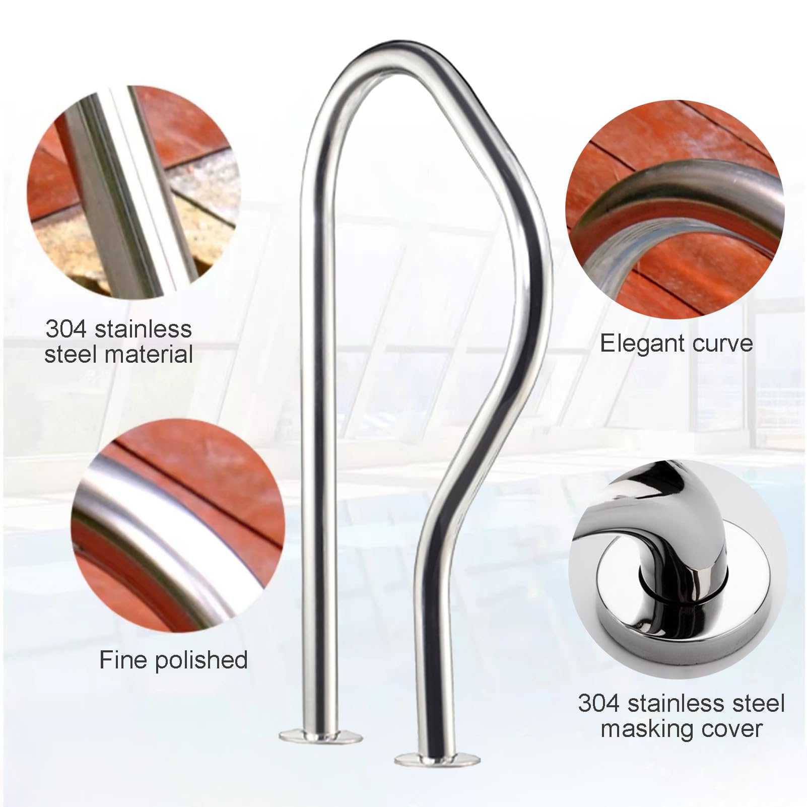 304 Stainless Steel Pool Handrail & Spa Stair Railing - 47x80cm Inground Pool Grab Bar with 330lbs Load Capacity - Perfect for Safe Entry/Exit & Poolside Support