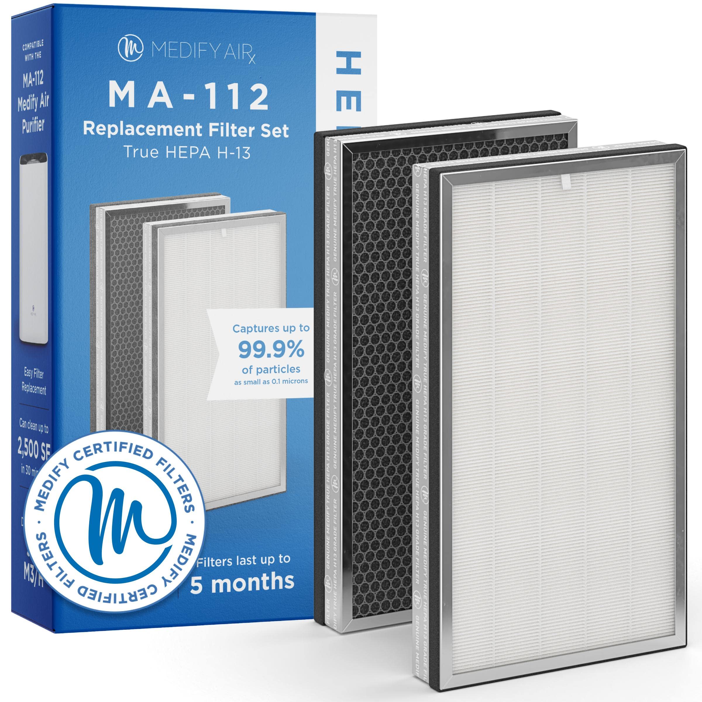 Medify Air MA-112 Genuine Replacement Filter - 3-in-1 H13 HEPA with Pre-Filter & Activated Carbon | Captures Allergens, Wildfire Smoke, Dust, Pollen, Pet Dander & Odors | Removes Particles Down to 0.1 Microns | Perfect for Home, Office & Allergy Relief (1-Pack)