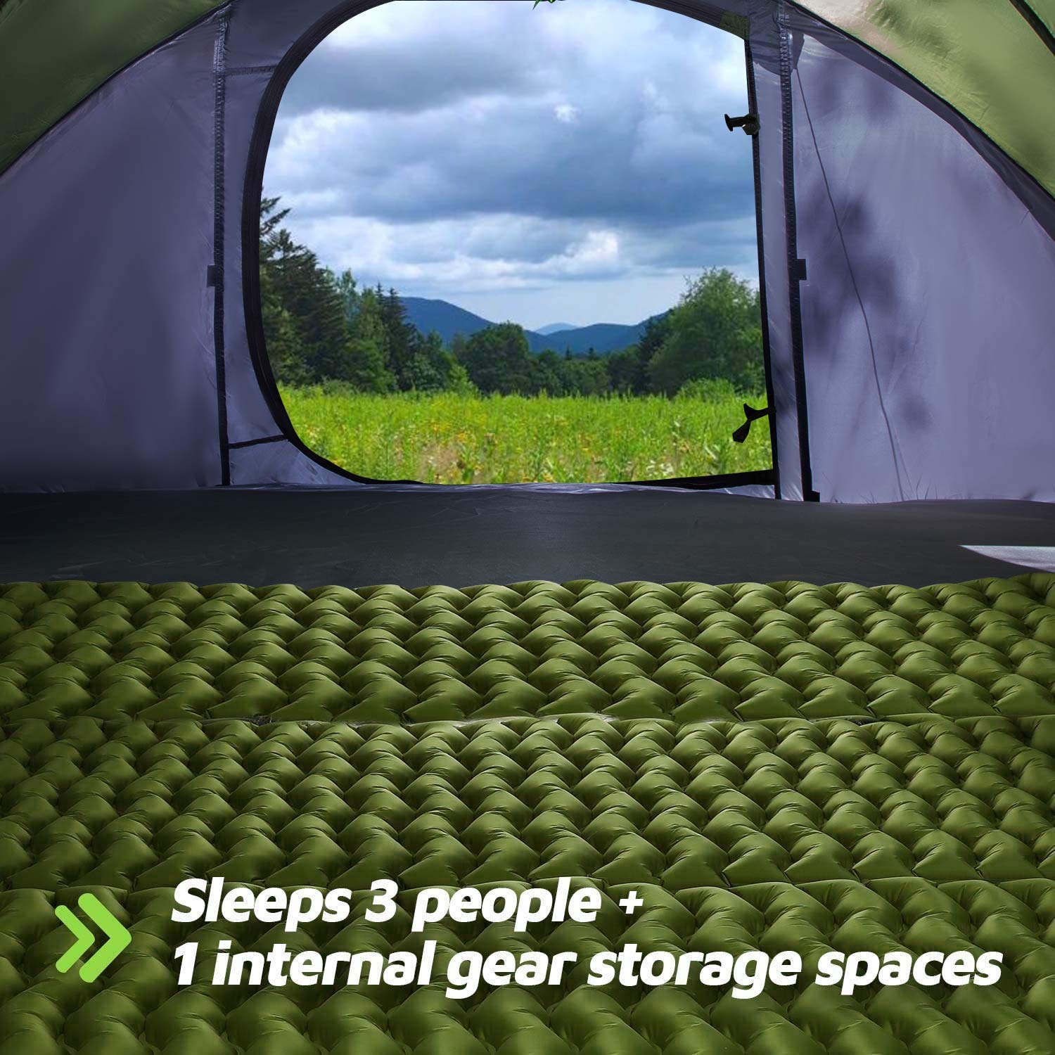 4 Person Instant Pop Up Tent - 9.5’X6.6’X52’’ Waterproof Family Camping Tent with 2 Doors | Automatic Setup for Easy Camping, Hiking, Backpacking & Outdoor Adventures | Perfect for Family Trips, Beach Days & Music Festivals