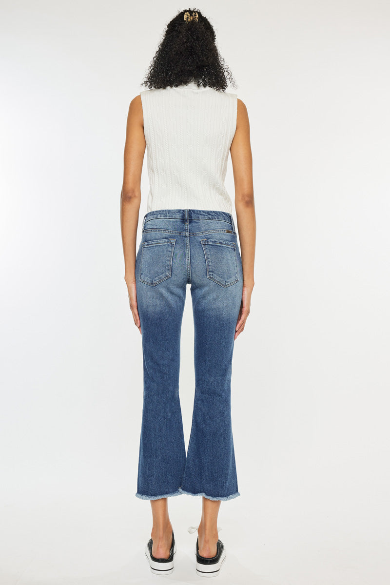 Aida Mid Rise Cropped Flare Jeans for Women - Stretchy Denim Pants, Vintage High Waist Bootcut Jeans - Perfect for Casual Outfits, Date Nights & Boho Style