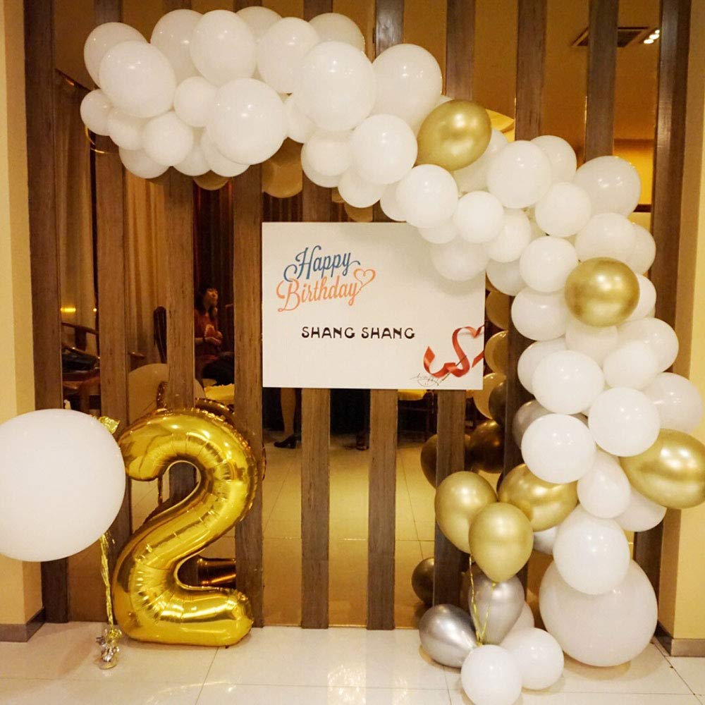 109pcs White & Gold Balloon Garland Kit - Latex Balloon Arch for Baby Shower, Wedding, Birthday Party Decorations | Perfect for Engagement, Bridal Shower, Bachelorette Party Backdrop & Balloon Towers