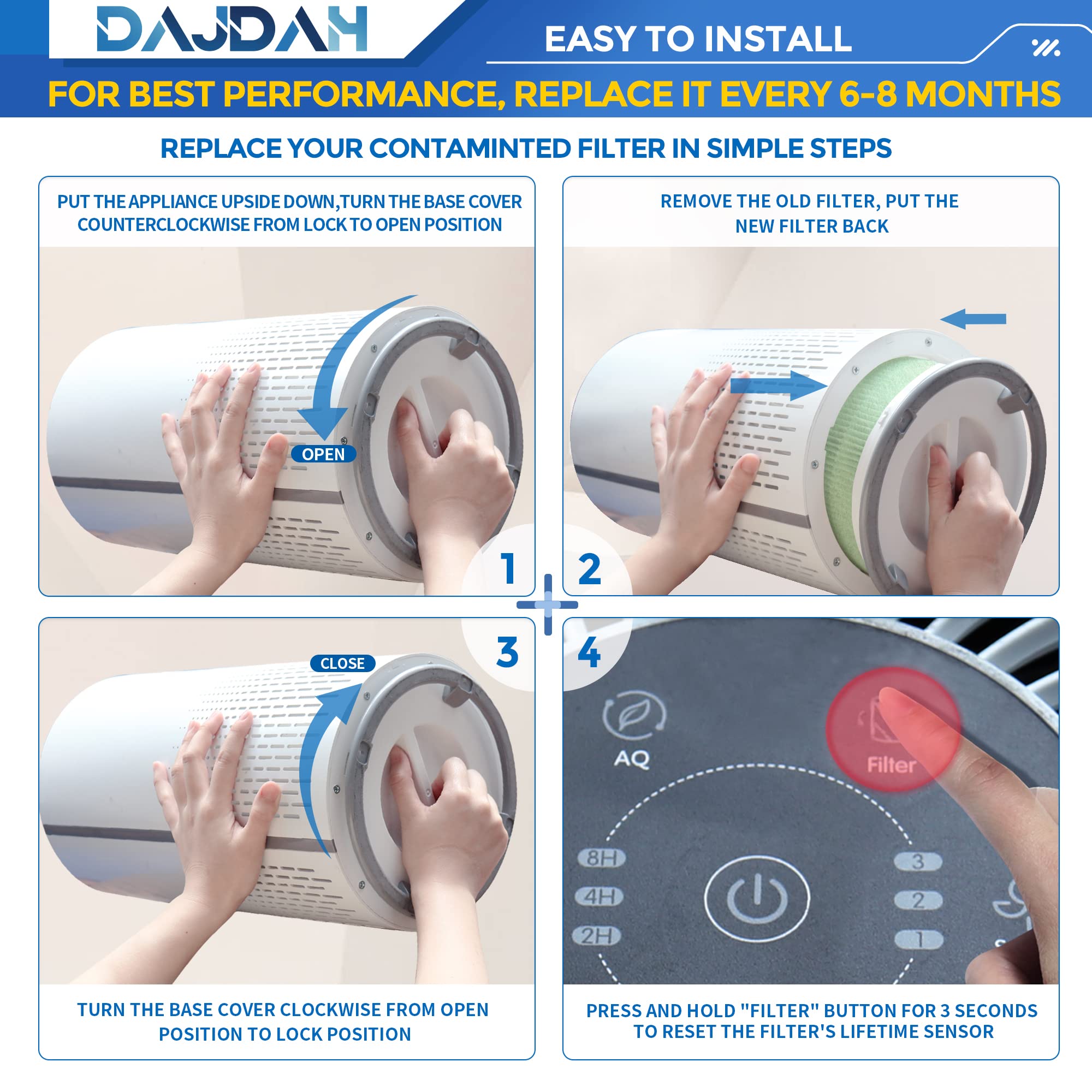 VK-6067B H13 True HEPA Air Purifier Filter Replacement - Compatible with Vremi & Hokeki Air Purifiers (1-Pack) - Perfect for Allergies, Dust, and Pet Dander Removal in Home or Office
