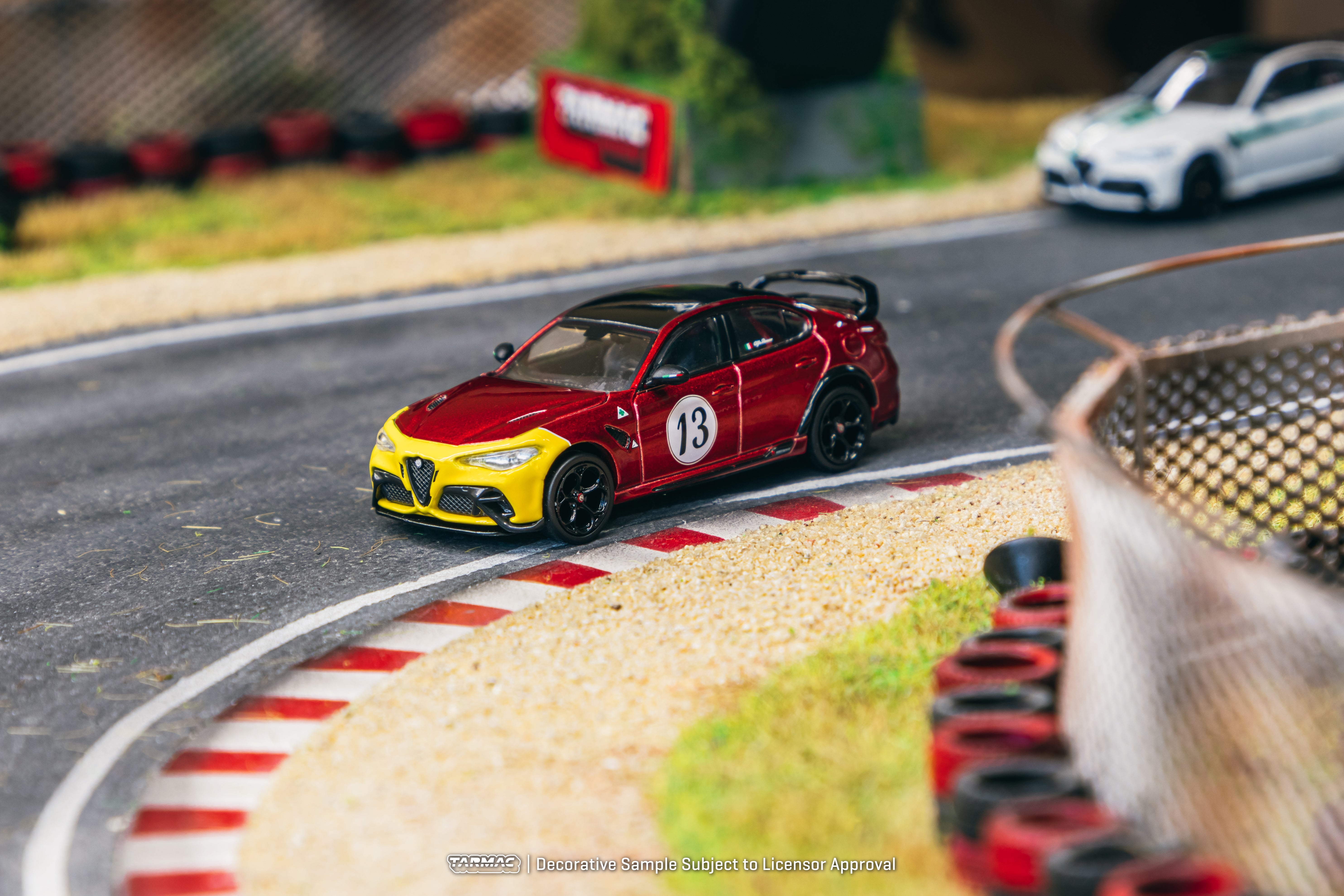 Tarmac Works 1/64 Scale Alfa Romeo Giulia GTAm Diecast Model Car - Red & Yellow - GLOBAL64 Series - Perfect for Collectors & Racing Enthusiasts