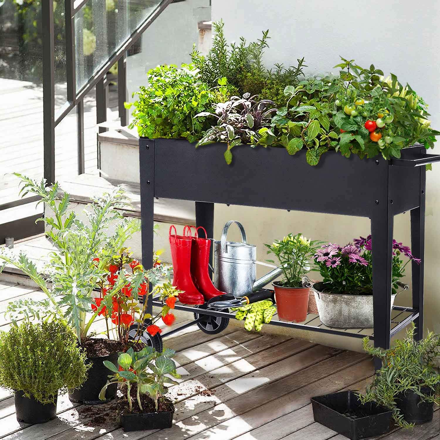 Elevated Raised Planter Box with Legs & Wheels - Outdoor Garden Bed for Vegetables, Flowers, Herbs - Perfect for Patio, Deck, Balcony Gardening