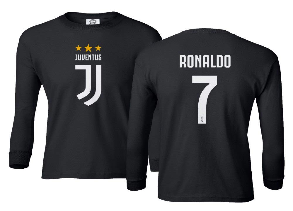 Cristiano Ronaldo Juventus Soccer Jersey #7 - Boys & Girls Long Sleeve Youth Football Shirt - Perfect for Matches, Training & Fan Gear