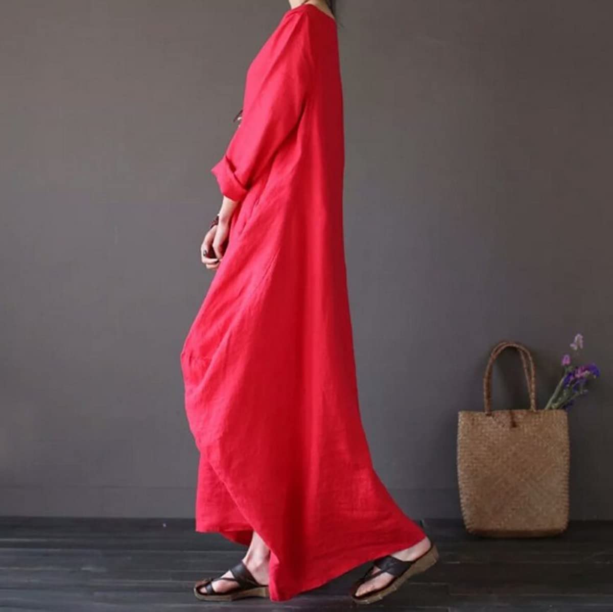 Women's Plus Size Cotton Linen Boho Dress - Long Sleeve Loose Caftan Beach Cover Up with Irregular Hem | Perfect for Summer Vacations, Beach Parties and Casual Outings