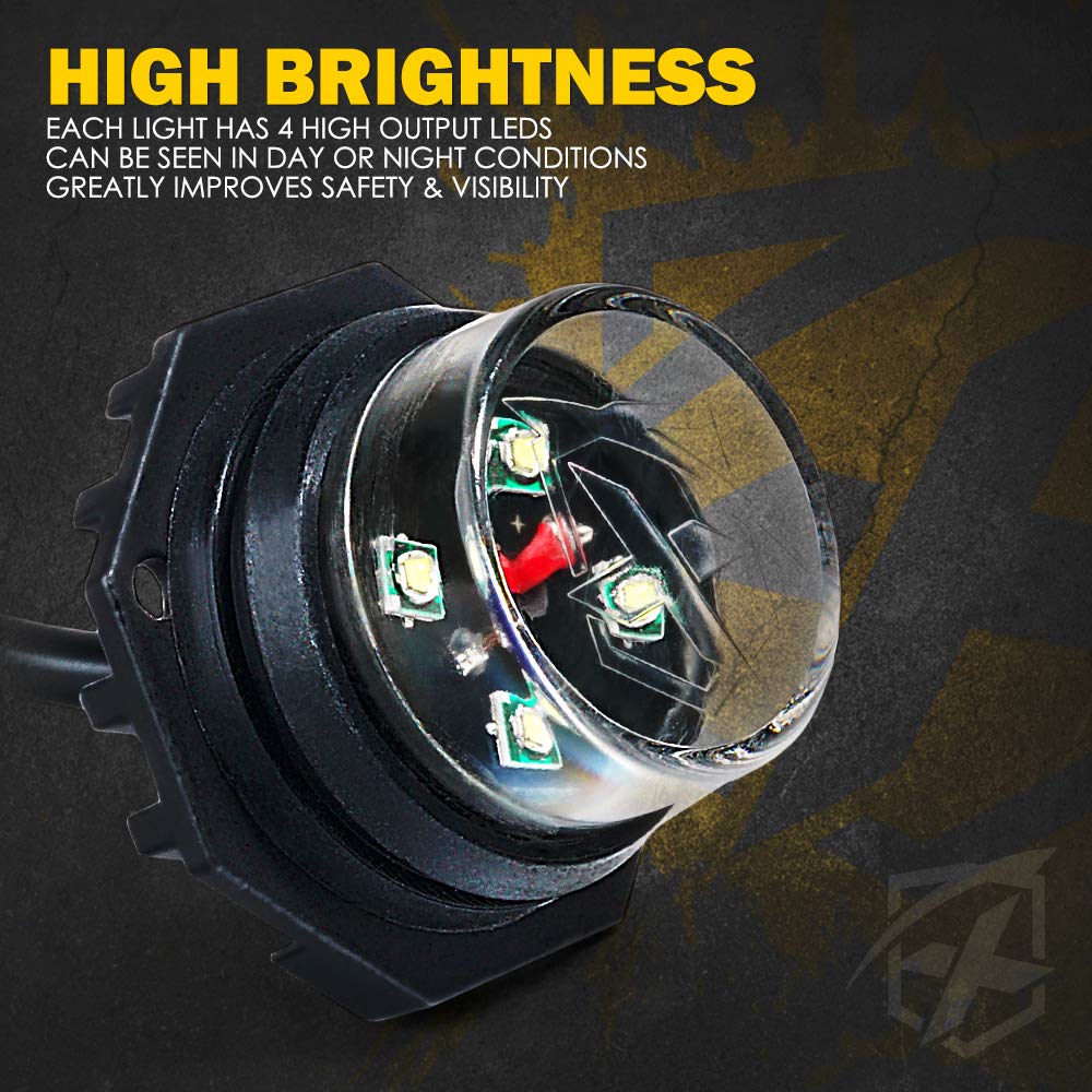 Xprite White Amber LED Hideaway Strobe Lights Kit - 20 Flashing Patterns with Control Panel for Headlights, Taillights & Fog Lights - Emergency Vehicle Lighting for Trucks, SUVs, Vans, Cars, UTVs & ATVs (8-Piece Kit) - Perfect for Roadside Emergencies, Construction Zones & Off-Road Adventures