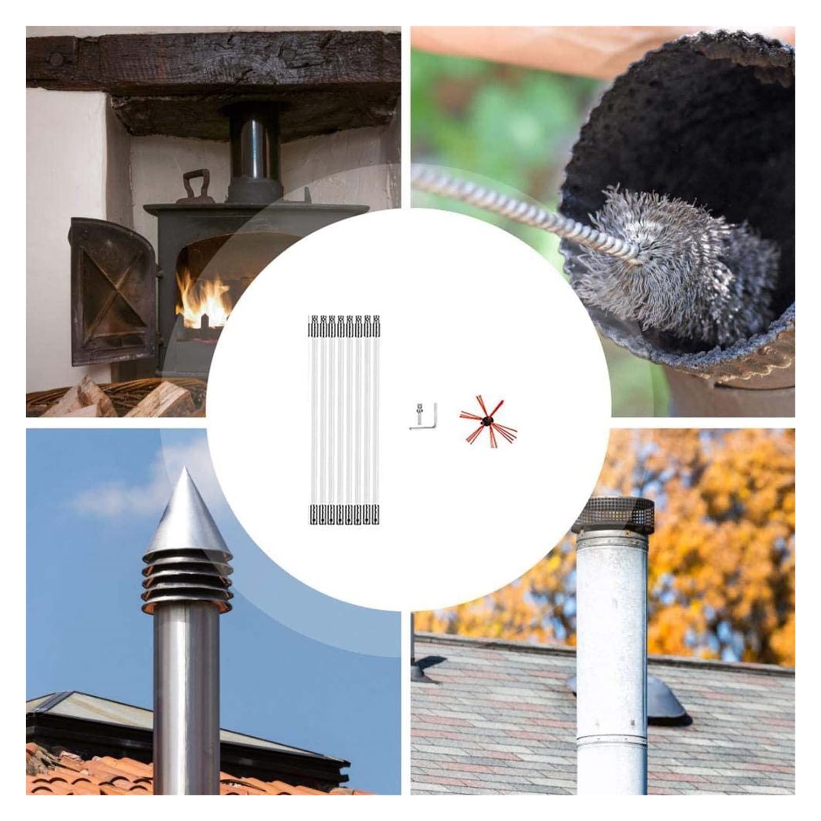 Motorized Chimney Sweep Kit with Nylon Flexible Rods - 10m Orange Rotary Cleaning Brush for Fireplace & Wood Stove Maintenance - Perfect for Home Chimney Cleaning and Fire Safety