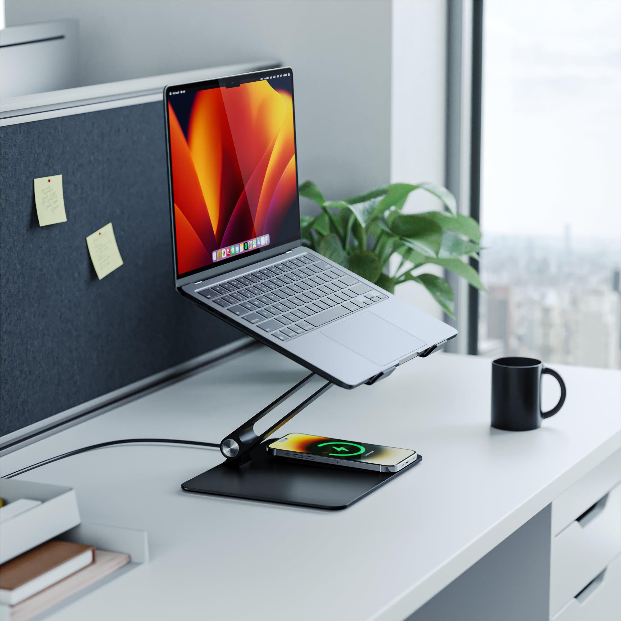 ALOGIC Elite Power Adjustable Laptop Stand with 15W Fast Wireless Charger - Ergonomic Computer Riser for Home Office & Workspace