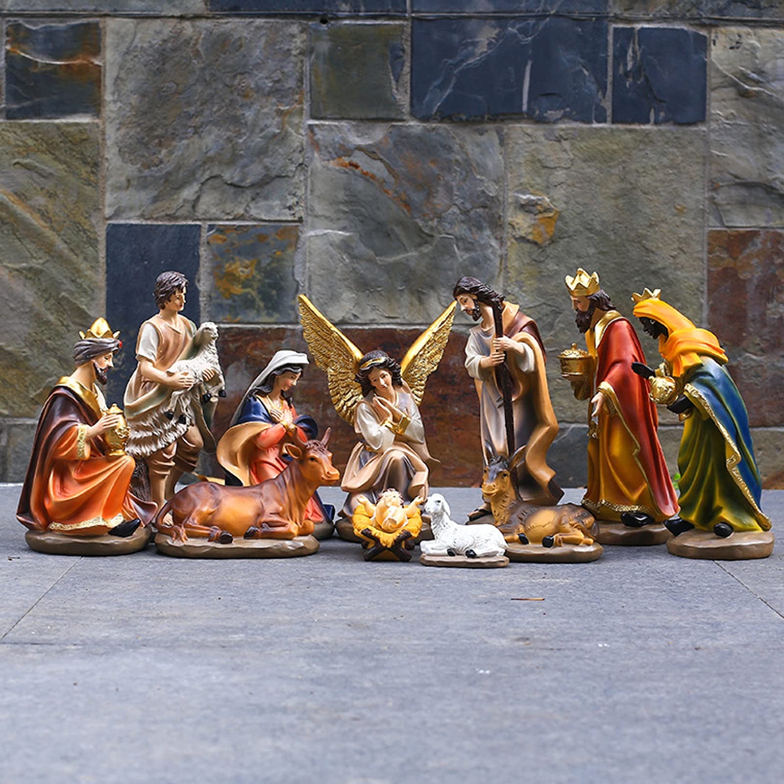 11-Piece Nativity Set - 12 Inch Resin Jesus Manger Scene with Holy Family, Christmas Crib Decor for Home, Church & Holiday Traditions - Perfect Religious Gift for Christmas Decorations & Nativity Displays