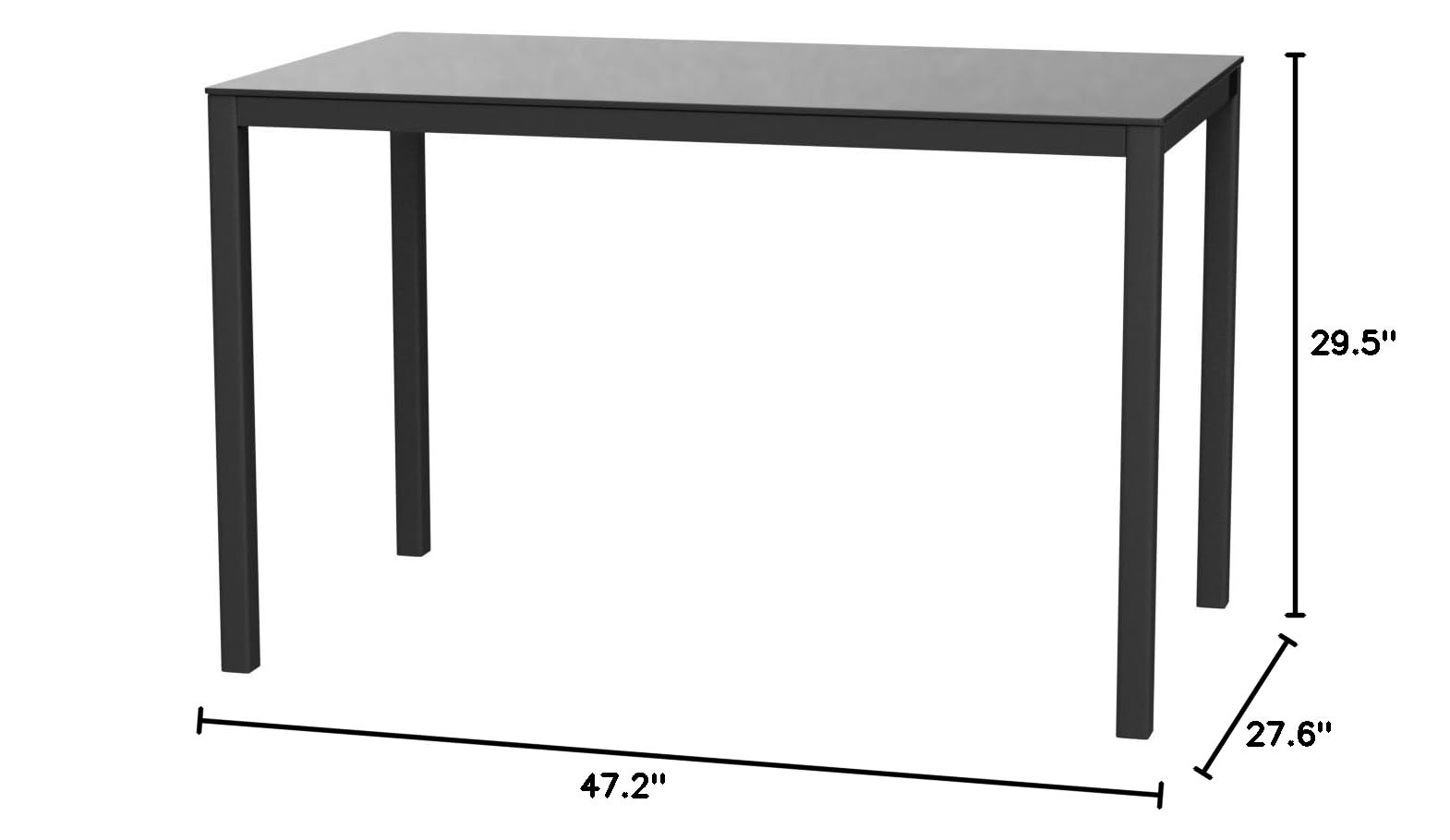 Modern Minimalist Glass Dining Table with Metal Legs - 47 Inch Rectangular Kitchen Table for 4-6 People, Black | Perfect for Small Spaces, Apartments & Contemporary Dining Rooms